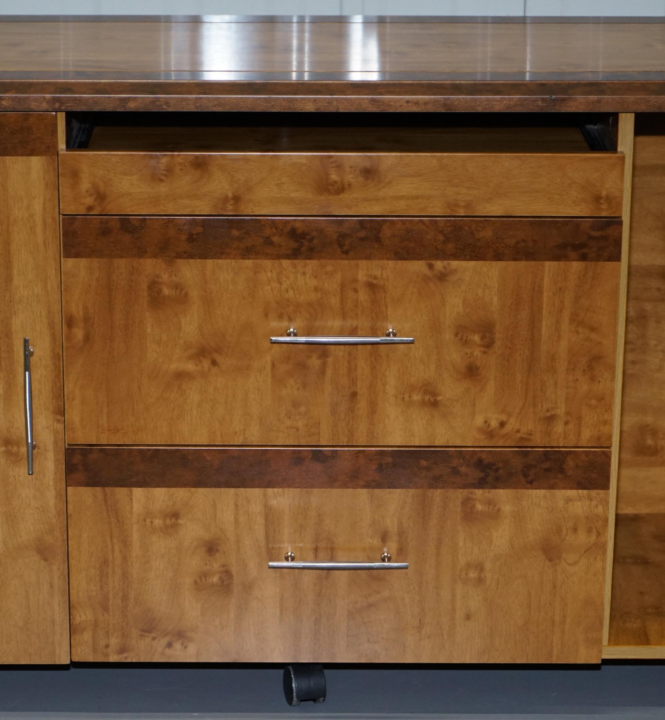 Burr Walnut Sideboard TV Stand Drawers Designed to House Computer Part of Suite For Sale 1