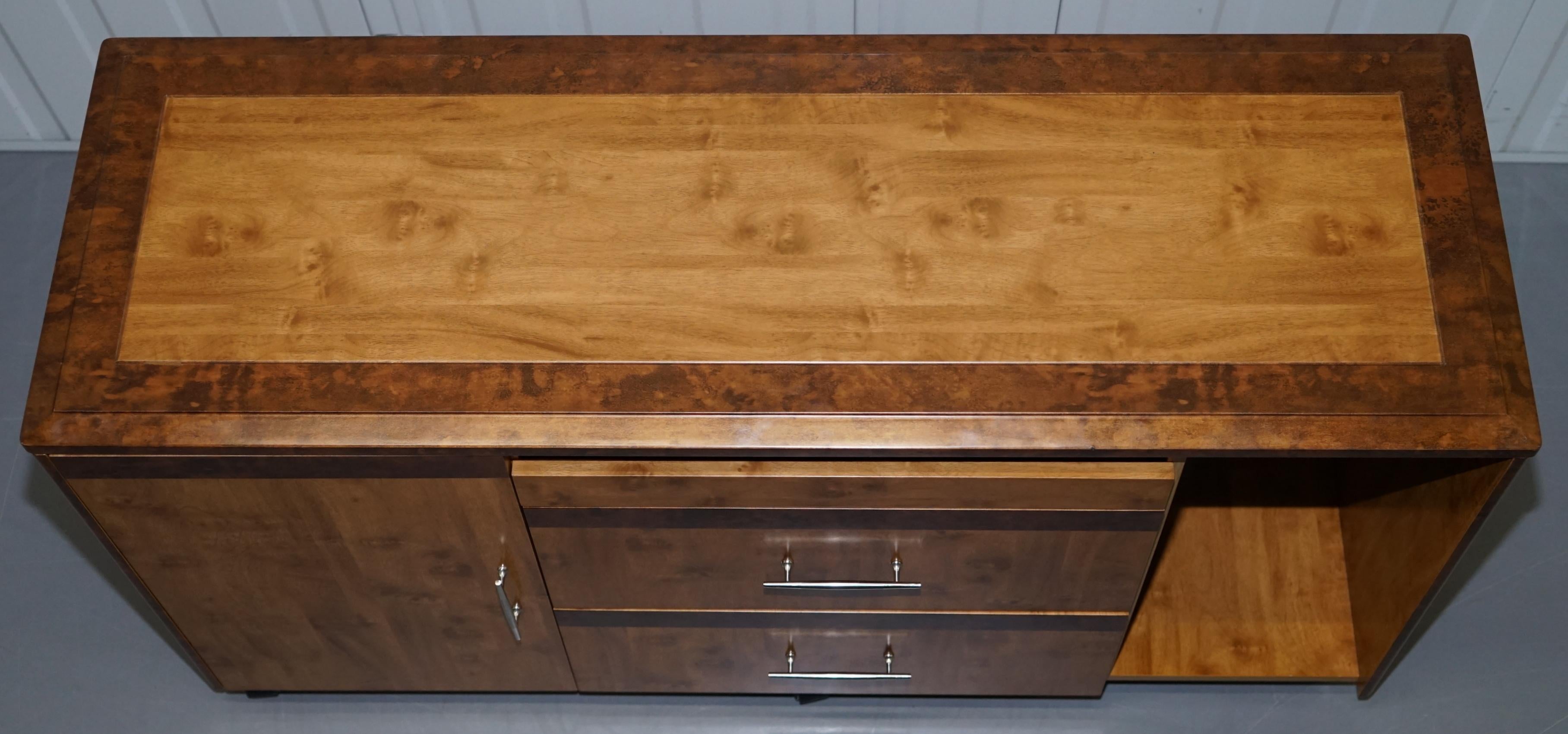 Modern Burr Walnut Sideboard TV Stand Drawers Designed to House Computer Part of Suite For Sale