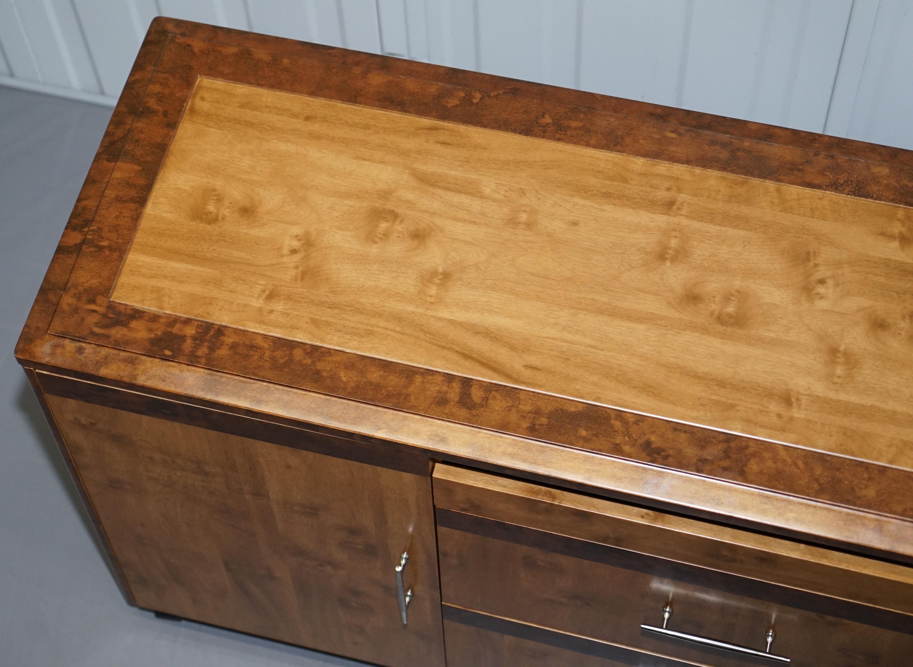 English Burr Walnut Sideboard TV Stand Drawers Designed to House Computer Part of Suite For Sale