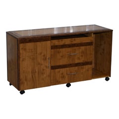 Burr Walnut Sideboard TV Stand Drawers Designed to House Computer Part of Suite