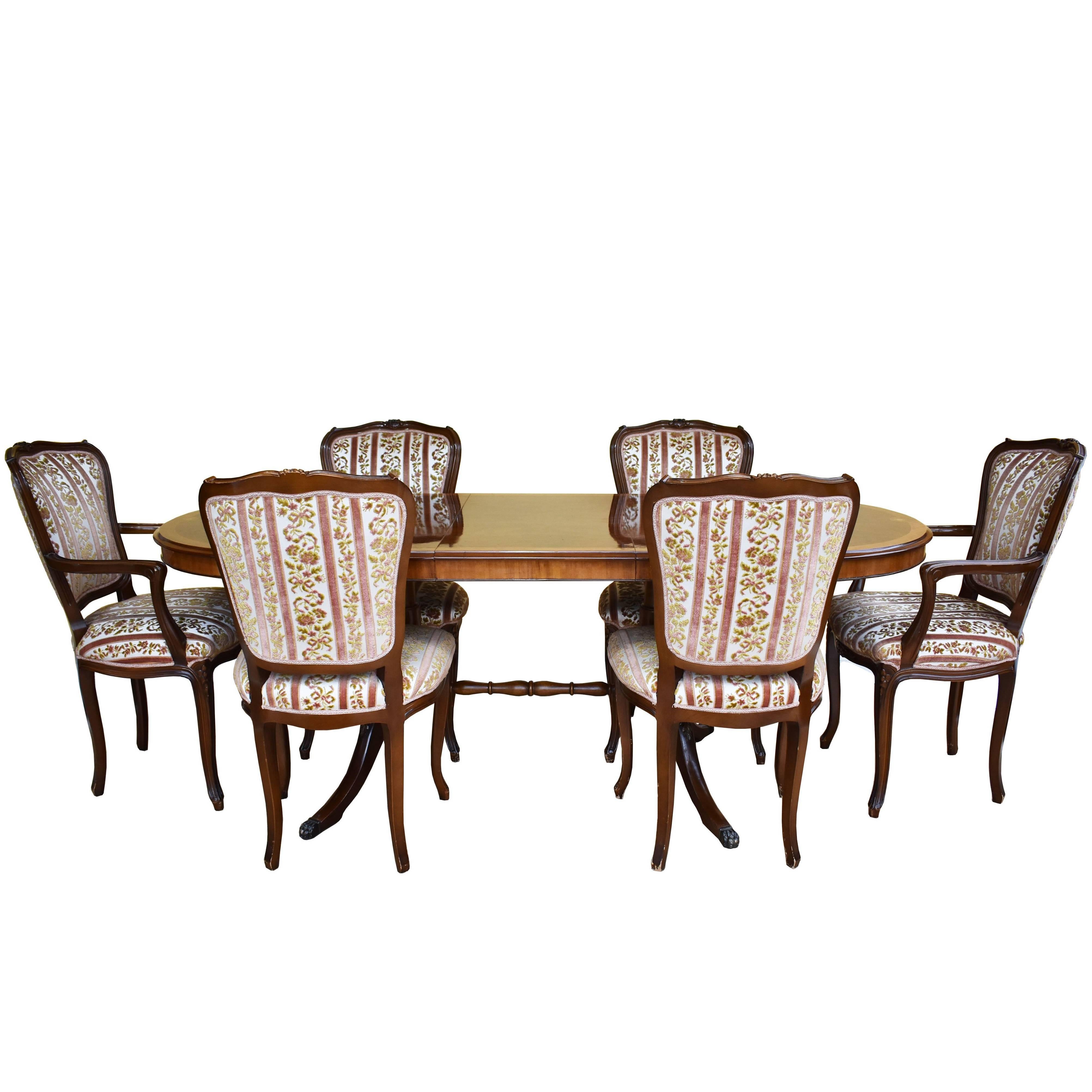Burr Walnut Table and Six Dining Chairs by H&L Epstein