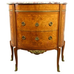 burr walnut two drawer marble top commode
