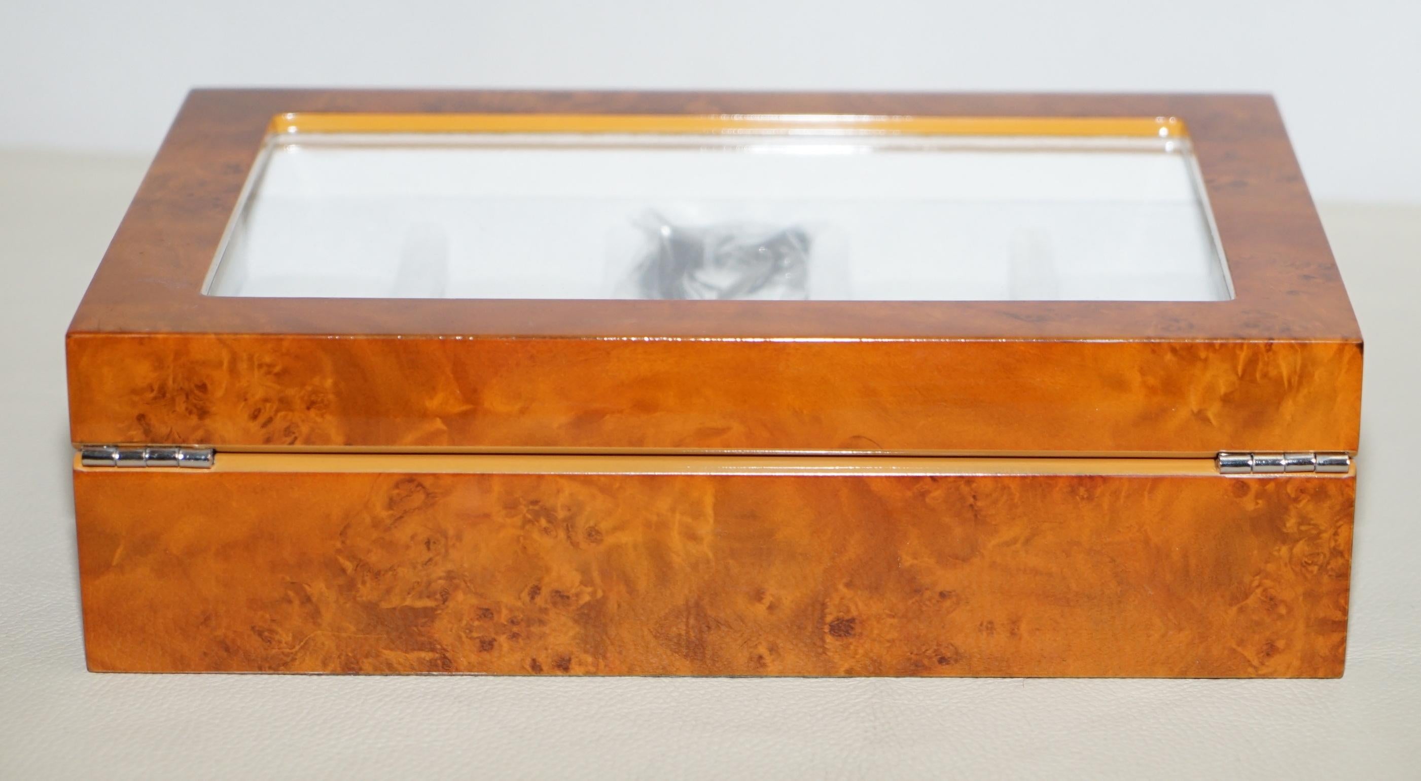 Burr Walnut Watch Display Case with Lock and Keys Exhibition Case at