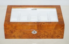 Burr Walnut Watch Display Case with Lock and Keys Exhibition Case