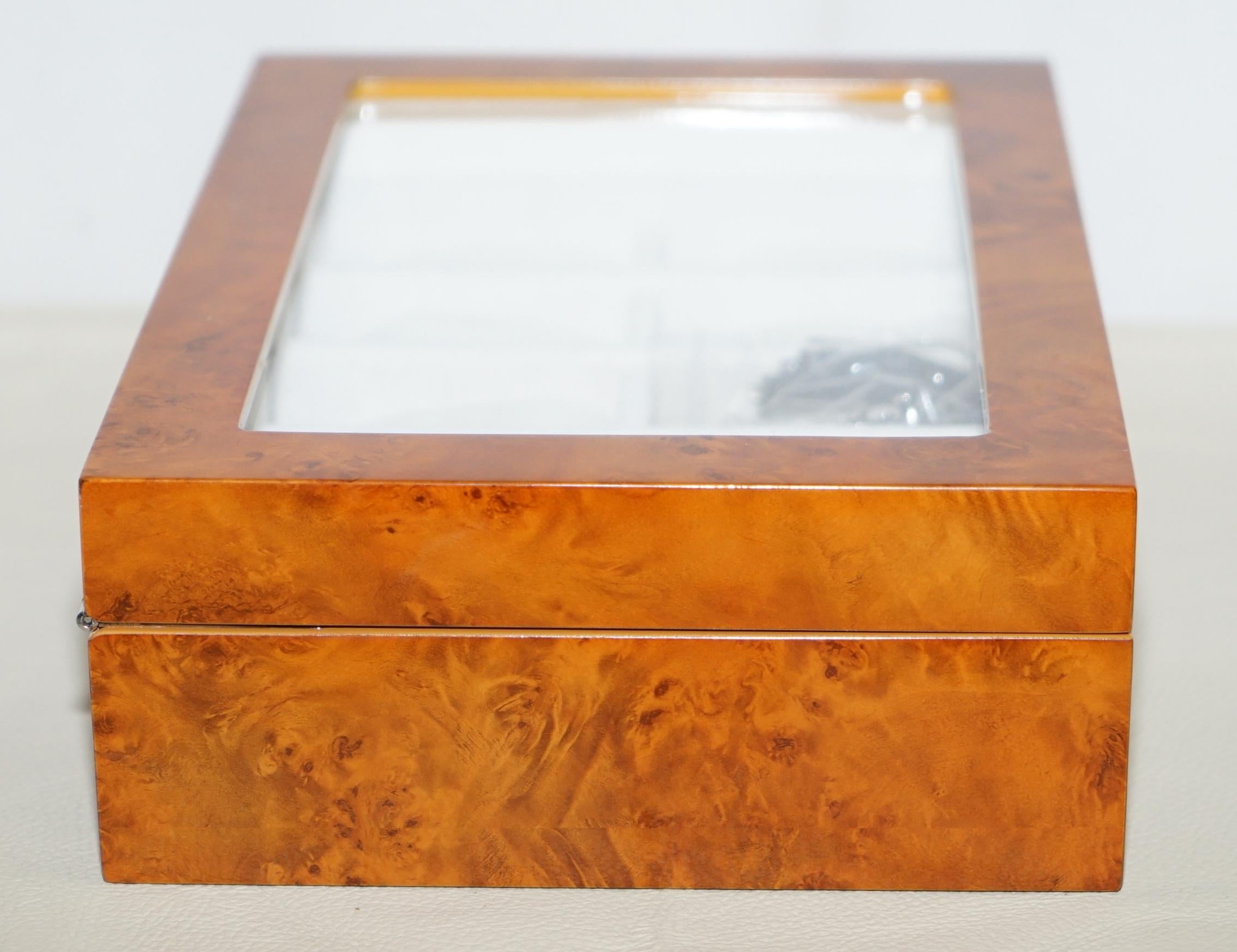 Burr Walnut Watch Display Case with Lock and Keys Exhibition Case 2