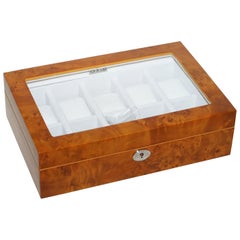 Burr Walnut Watch Display Case with Lock and Keys Exhibition Case