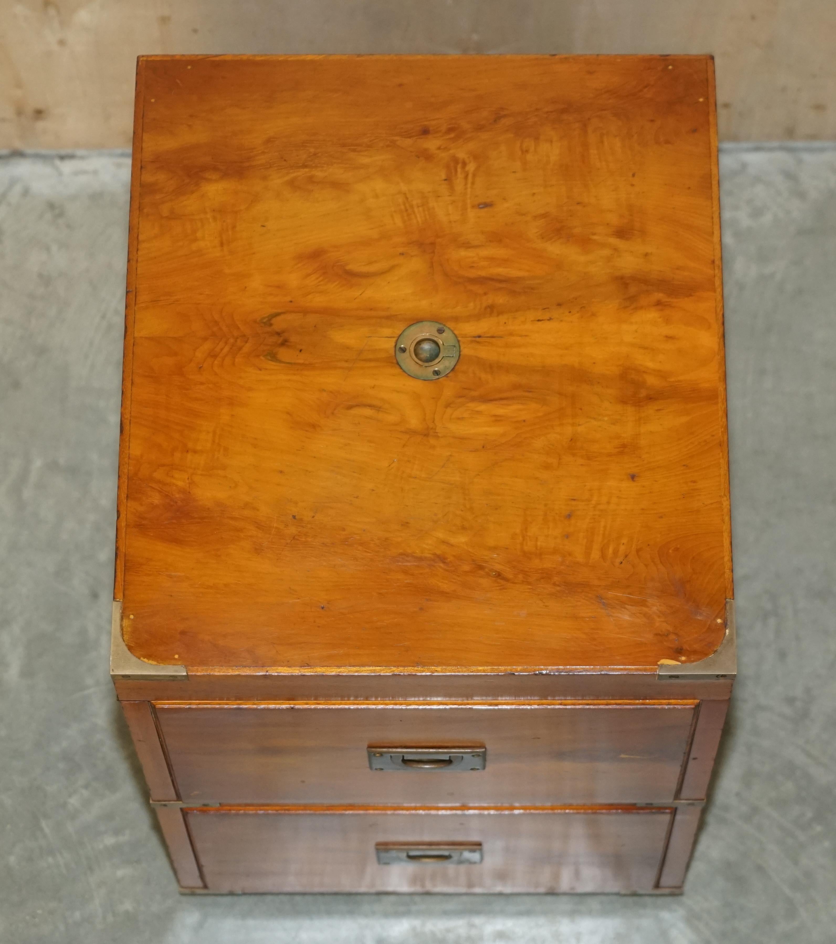 Burr Yew & Elm Wood Military Campaign Drinks Cabinet Hidden Inside a Side Table For Sale 2
