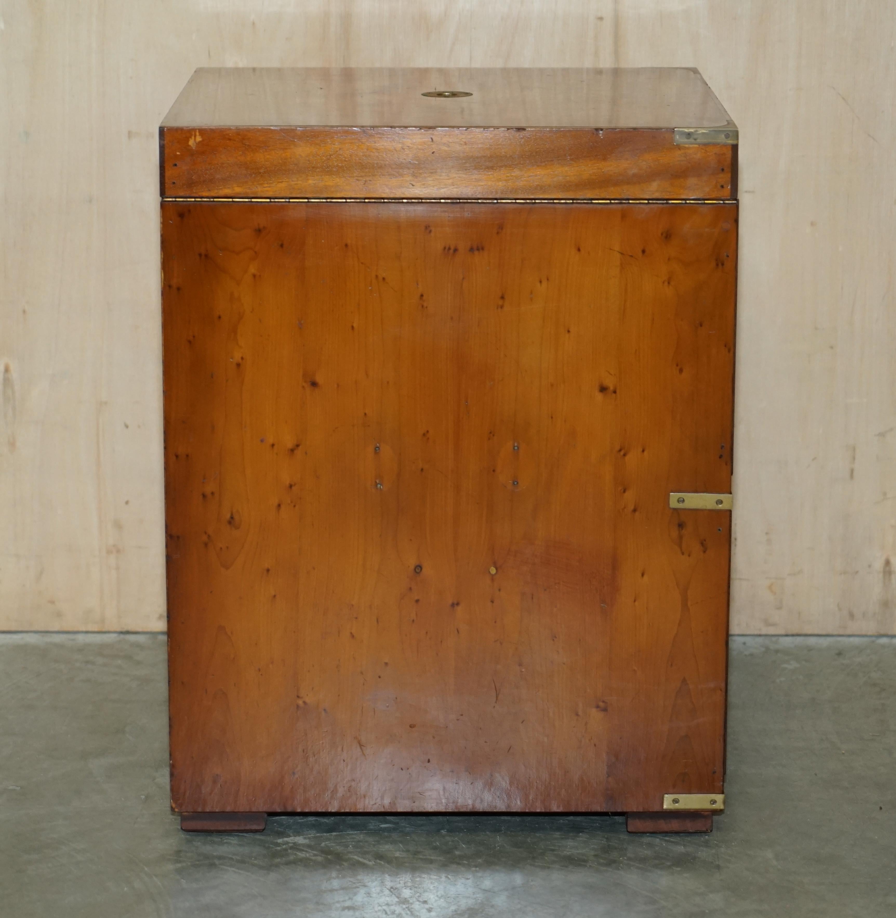 Burr Yew & Elm Wood Military Campaign Drinks Cabinet Hidden Inside a Side Table For Sale 3