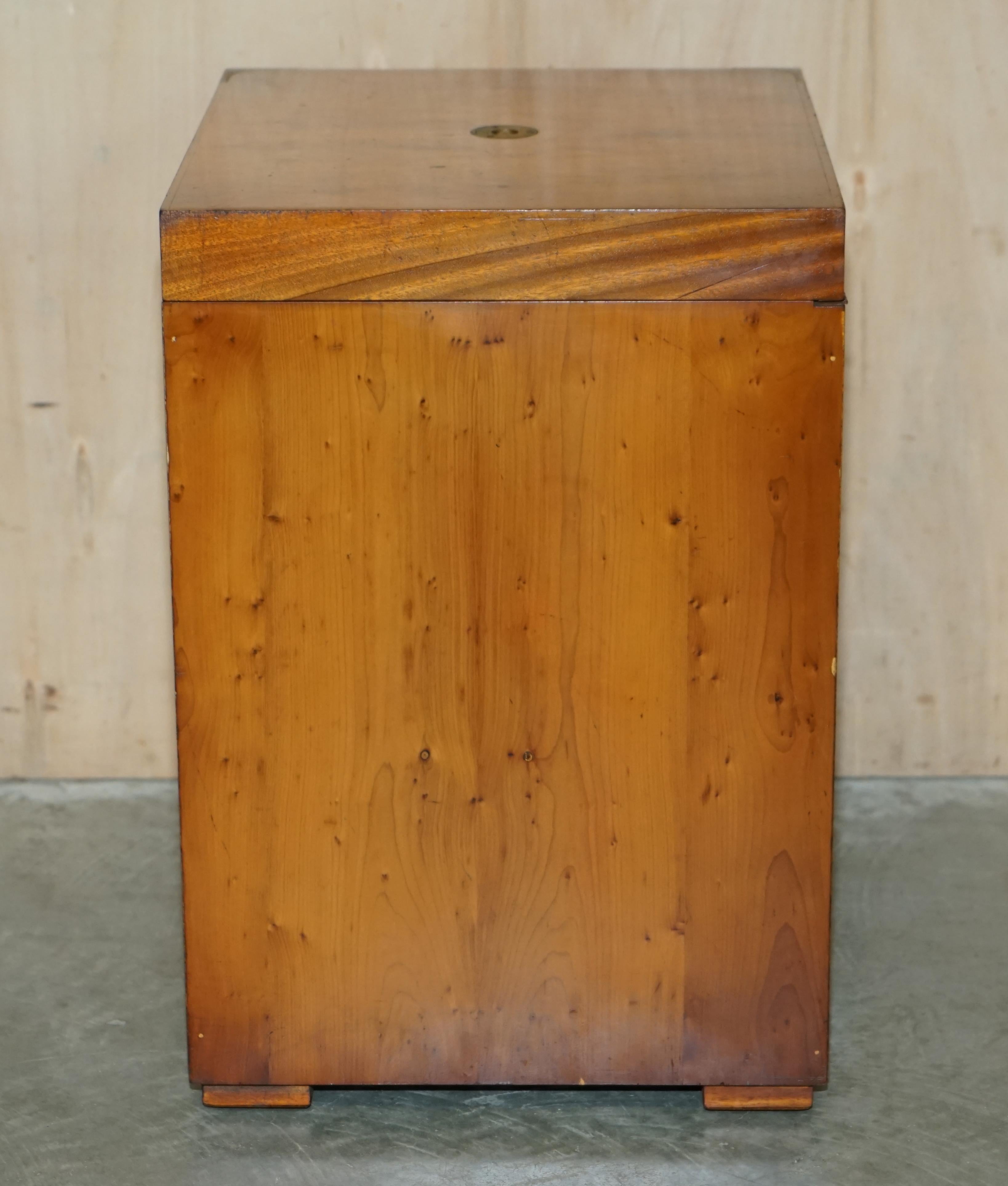 Burr Yew & Elm Wood Military Campaign Drinks Cabinet Hidden Inside a Side Table For Sale 4