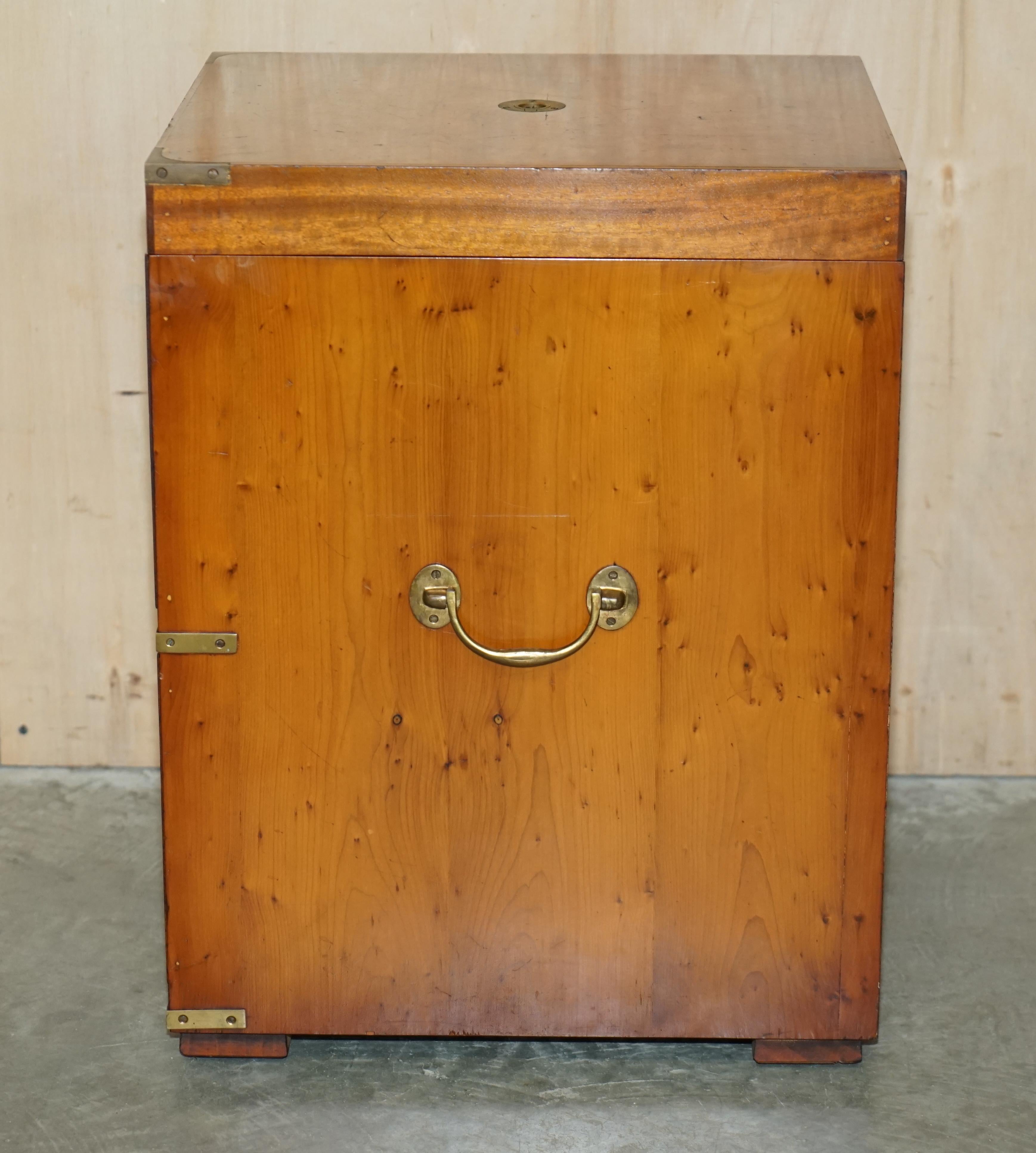 Burr Yew & Elm Wood Military Campaign Drinks Cabinet Hidden Inside a Side Table For Sale 4