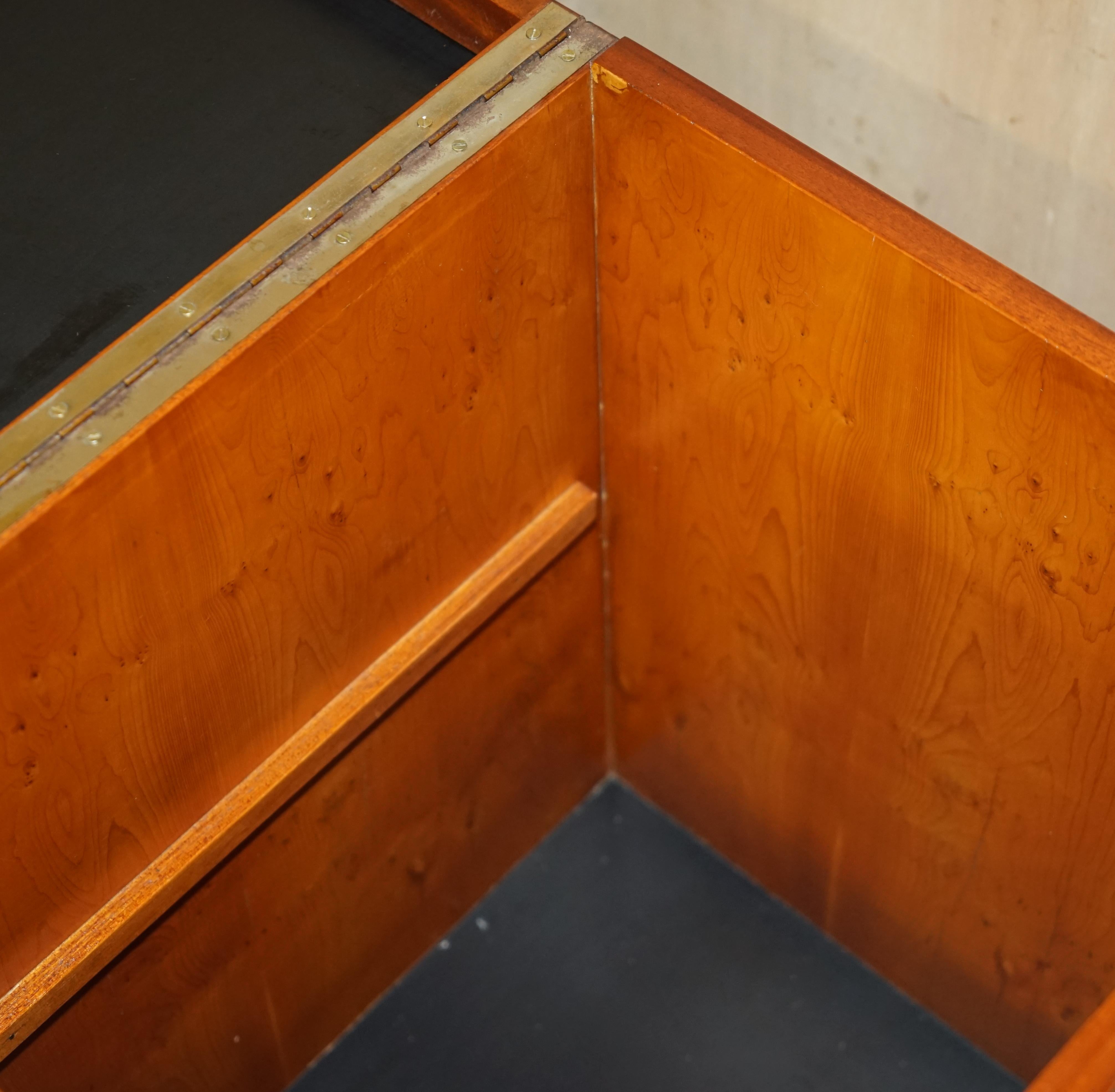 Burr Yew & Elm Wood Military Campaign Drinks Cabinet Hidden Inside a Side Table For Sale 8