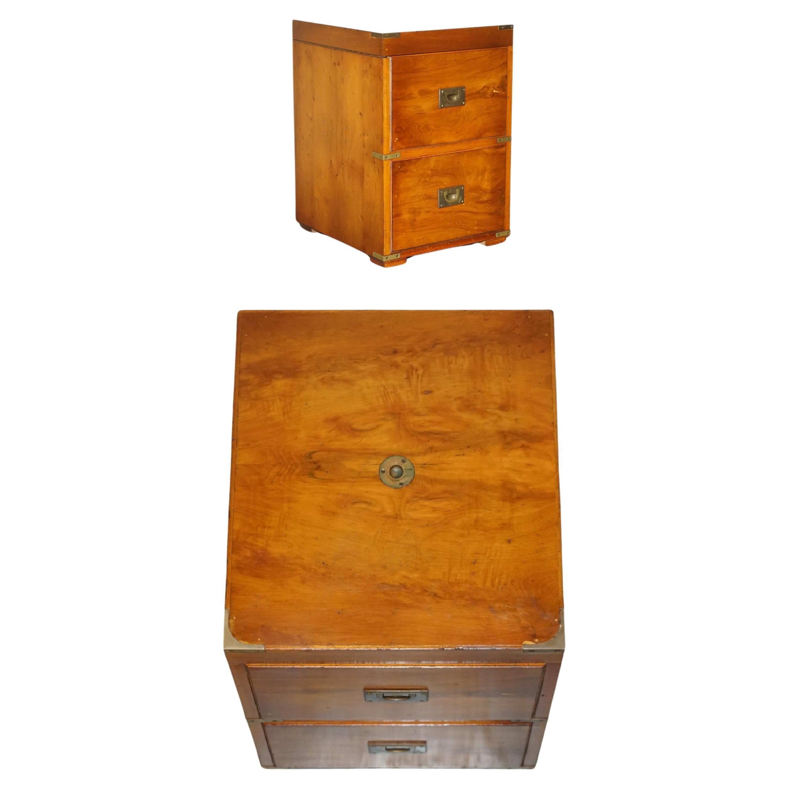 Burr Yew & Elm Wood Military Campaign Drinks Cabinet Hidden Inside a Side Table For Sale