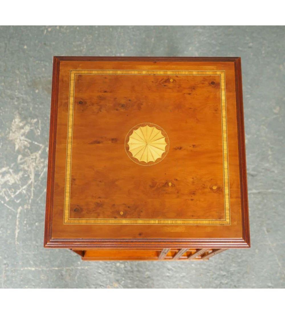 Burr Yew Sheraton Revival Inlaid Revolving Bookcase End Table In Good Condition For Sale In Pulborough, GB