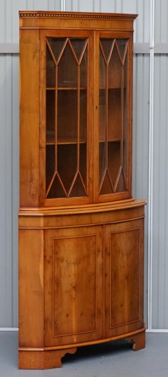 Burr Yew Wood Bradley Furniture Astral Glazed Corner Cupboard Bookcase Cabinet