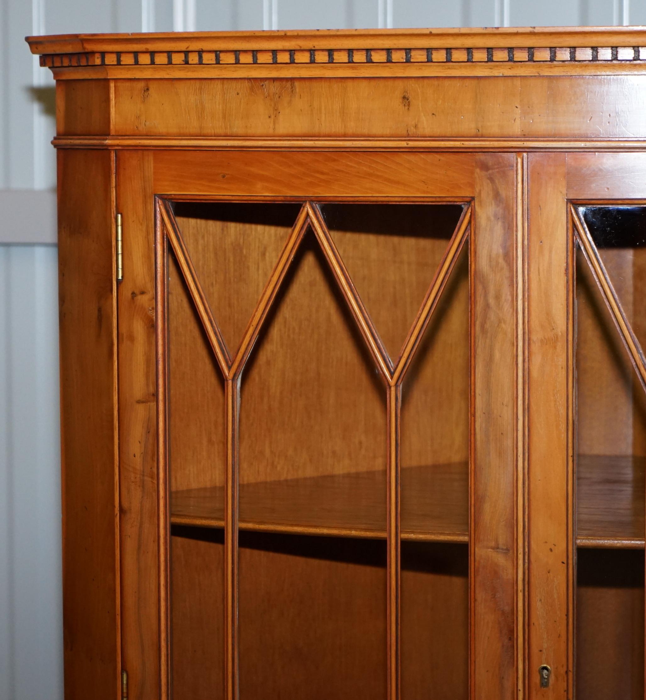 Modern Burr Yew Wood Bradley Furniture Astral Glazed Corner Cupboard Bookcase Cabinet