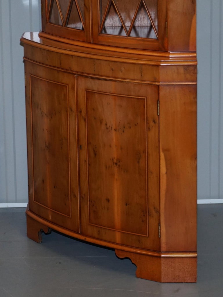 Burr Yew Wood Bradley Furniture Astral Glazed Corner Cupboard Bookcase