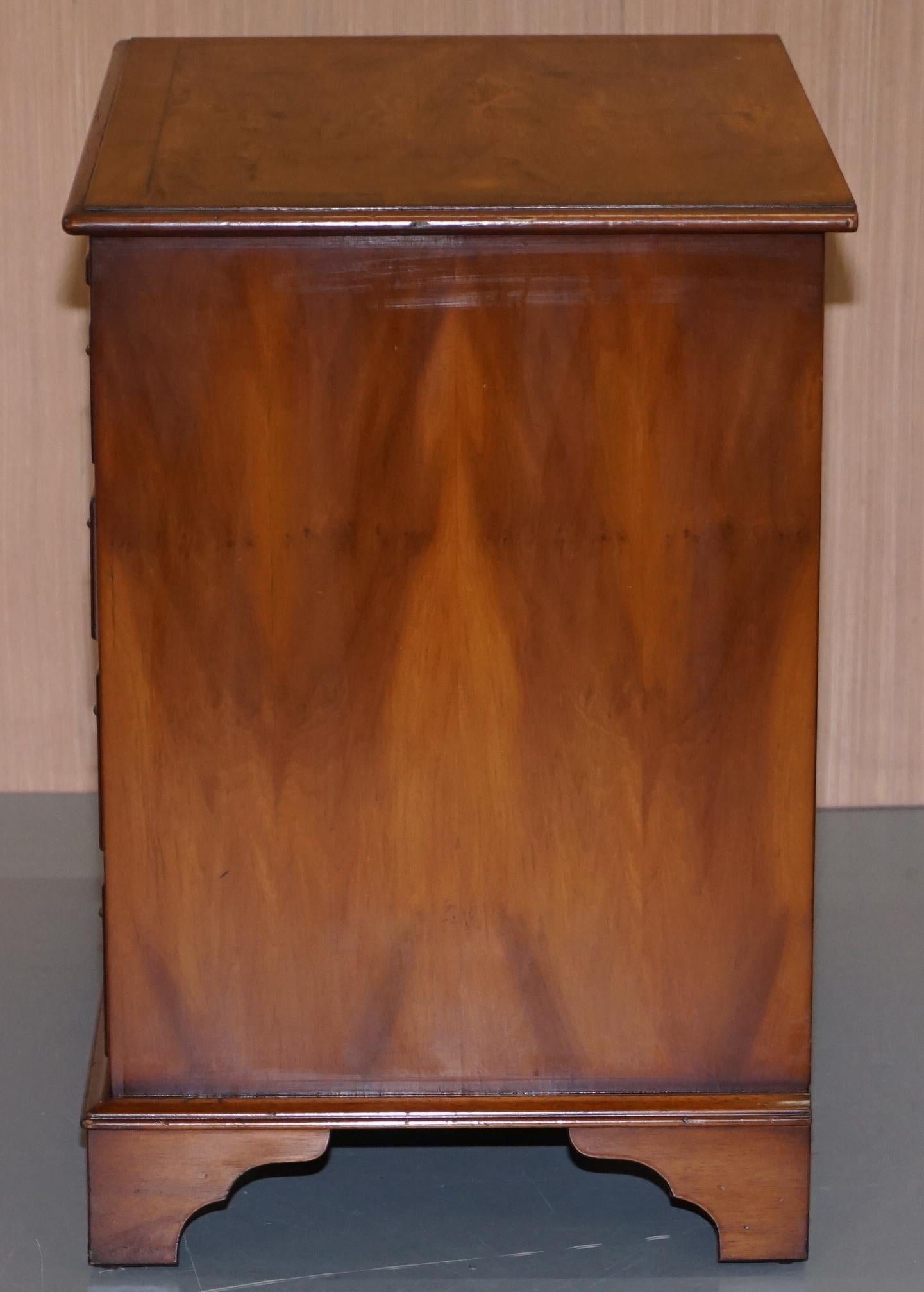 Burr Yew Wood Chest of Drawers Butlers Leather Serving Tray Large Side Table For Sale 3