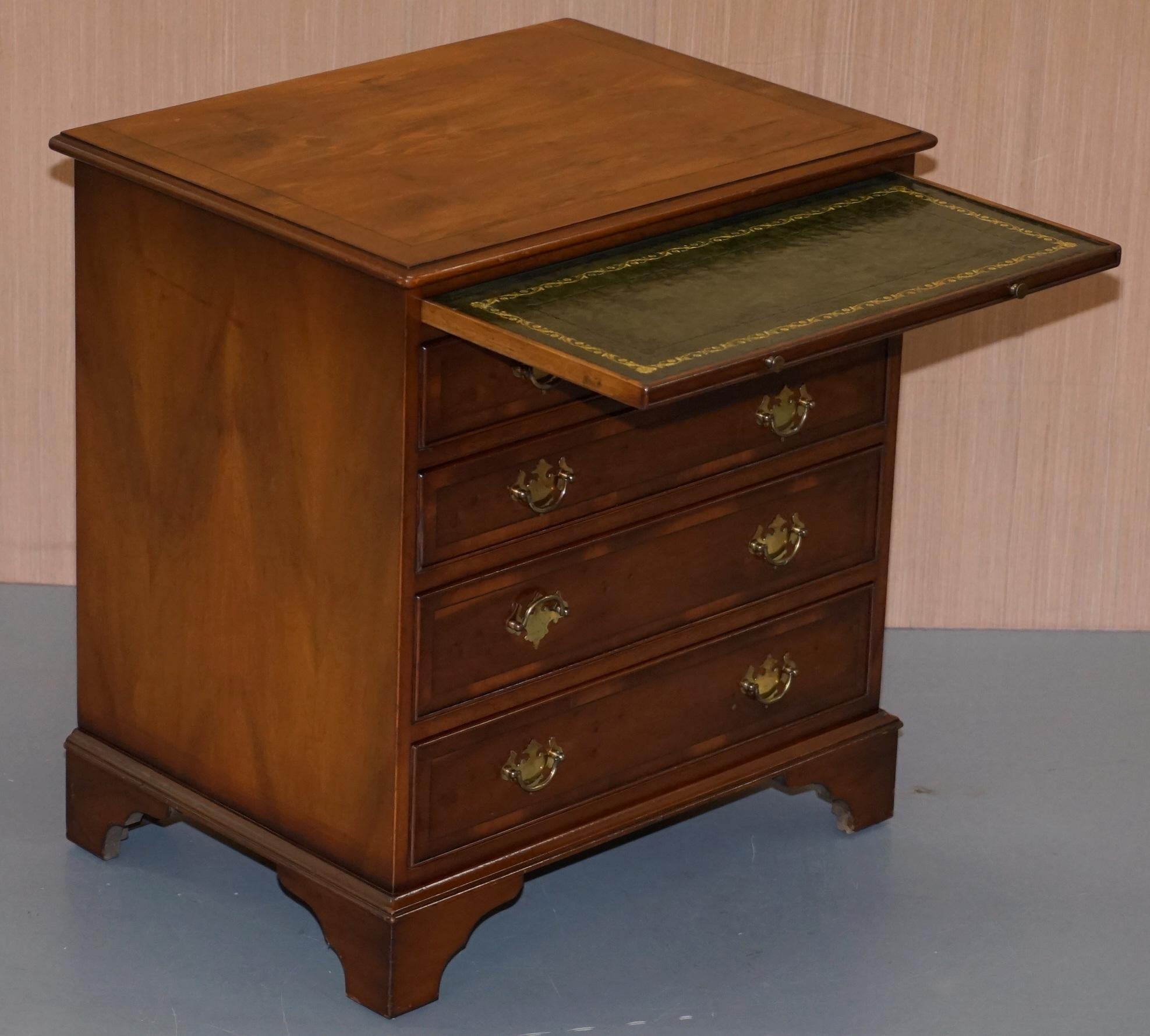 Burr Yew Wood Chest of Drawers Butlers Leather Serving Tray Large Side Table For Sale 8
