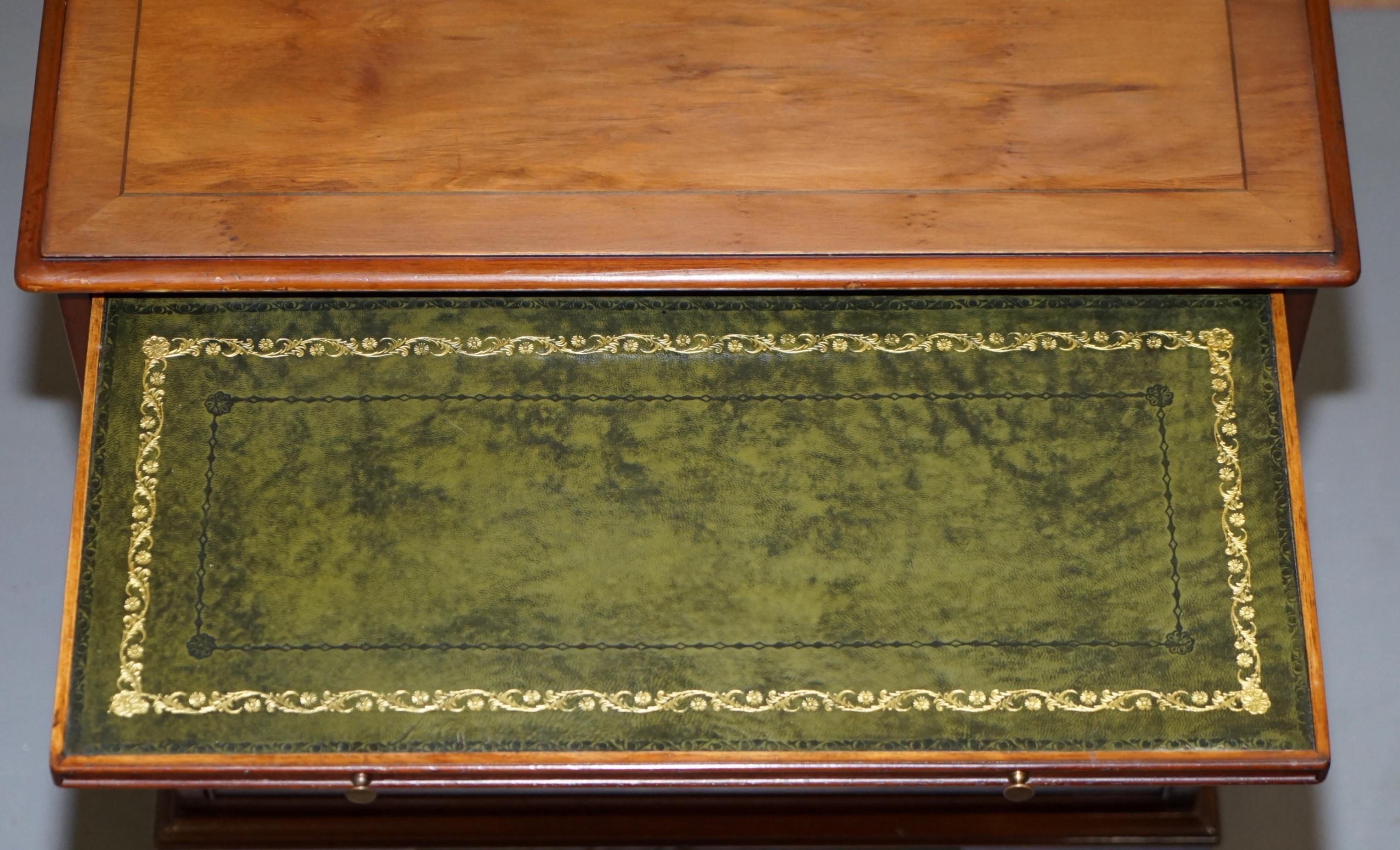 Burr Yew Wood Chest of Drawers Butlers Leather Serving Tray Large Side Table For Sale 8