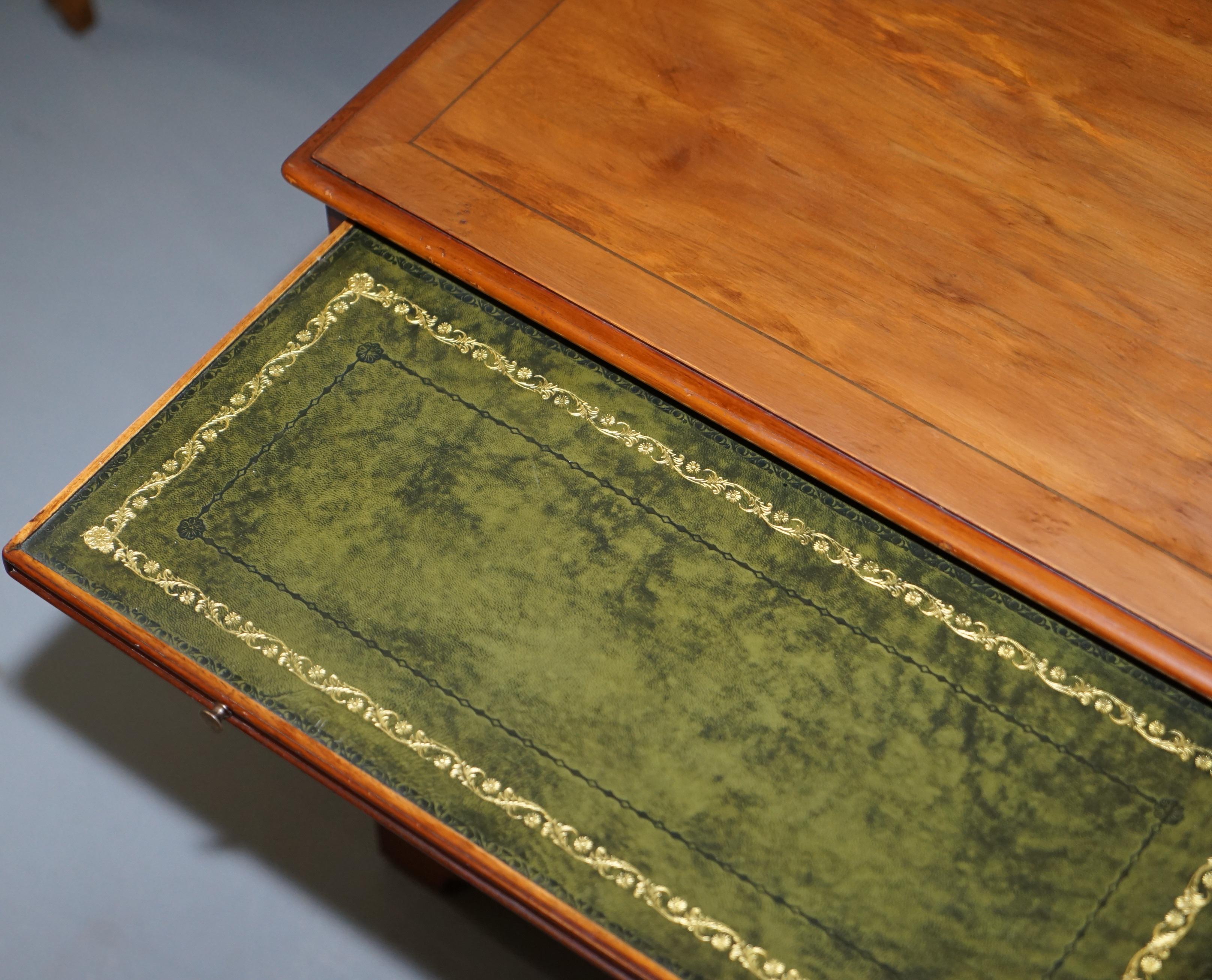 Burr Yew Wood Chest of Drawers Butlers Leather Serving Tray Large Side Table For Sale 10