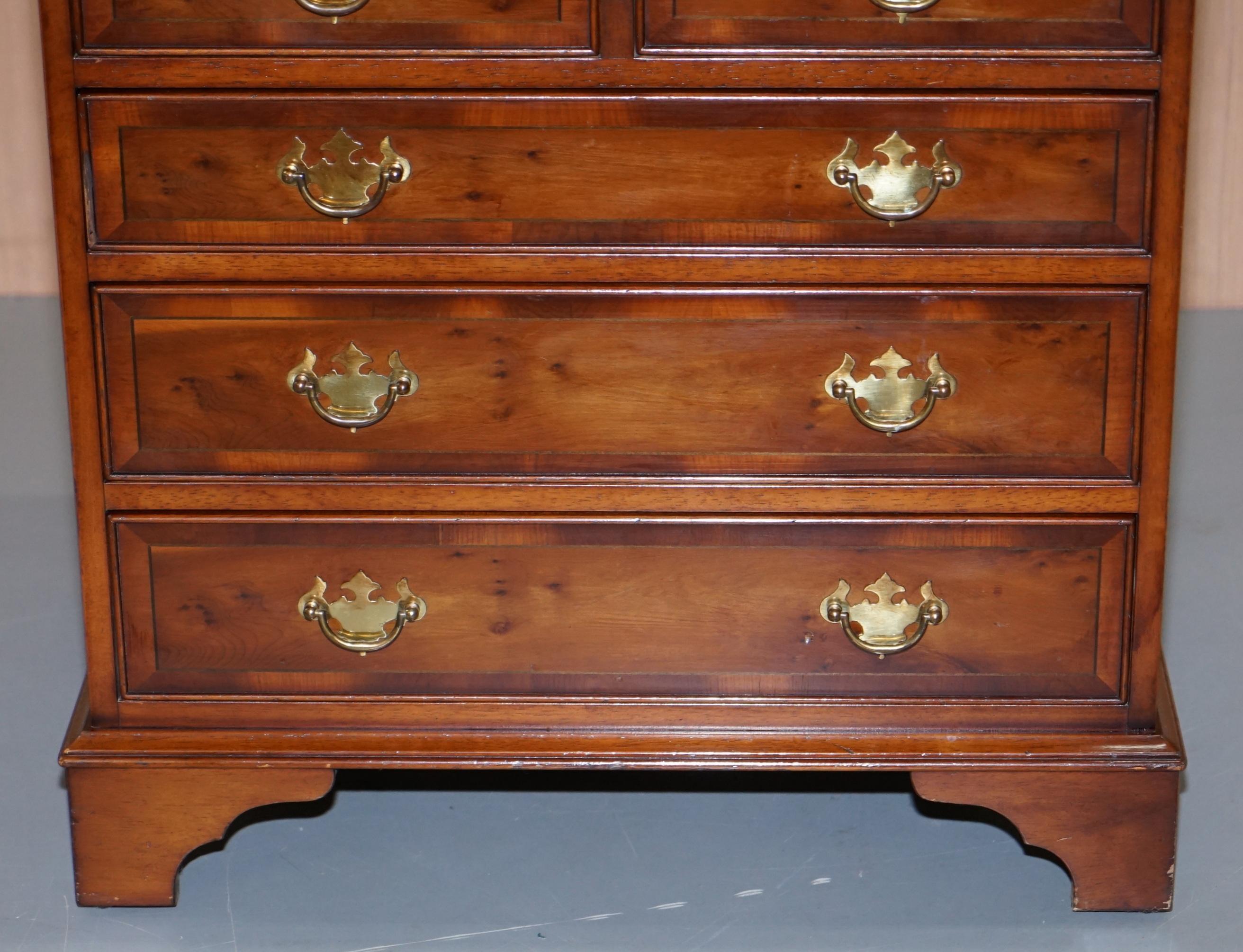 Hand-Crafted Burr Yew Wood Chest of Drawers Butlers Leather Serving Tray Large Side Table For Sale