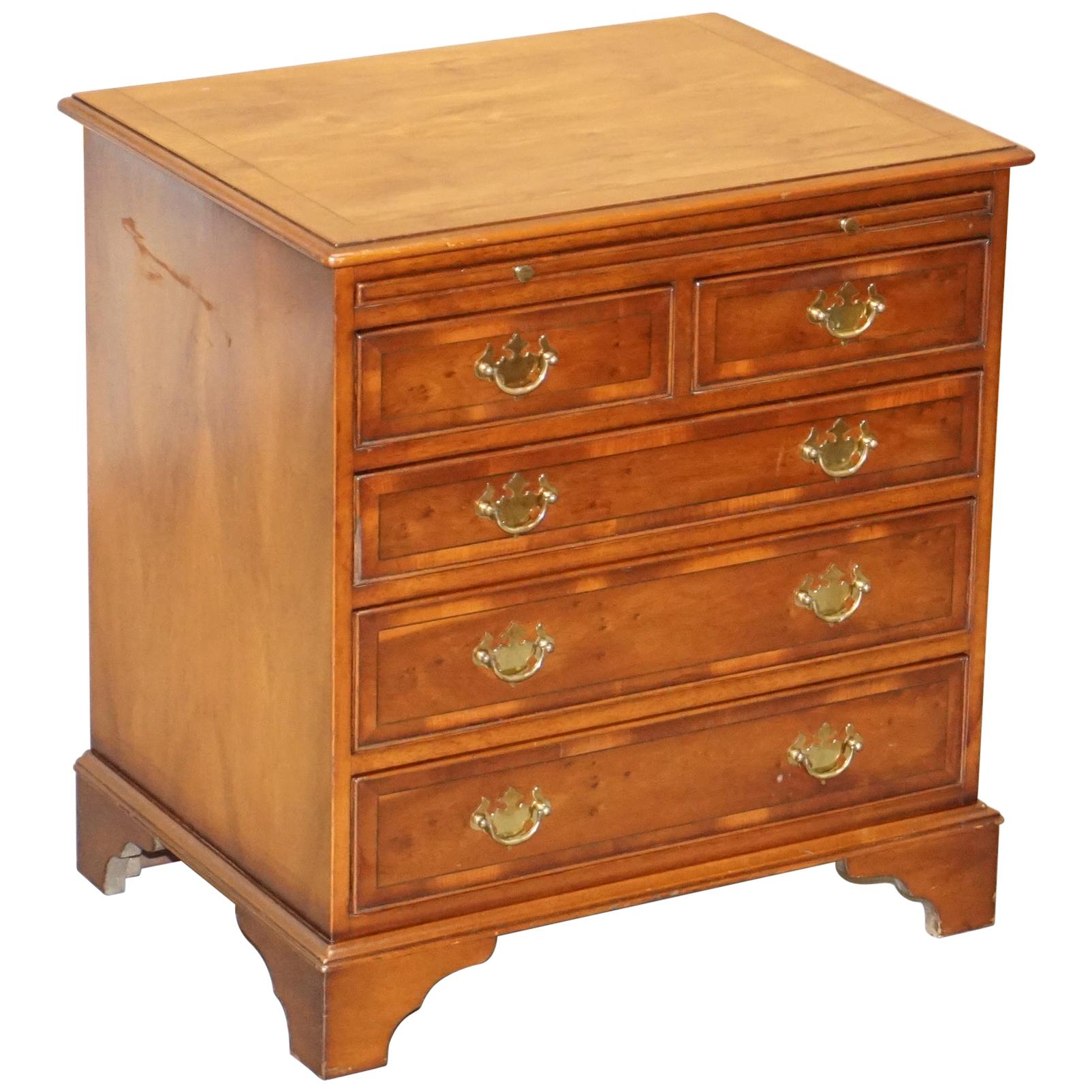 Burr Yew Wood Chest of Drawers Butlers Leather Serving Tray Large Side Table