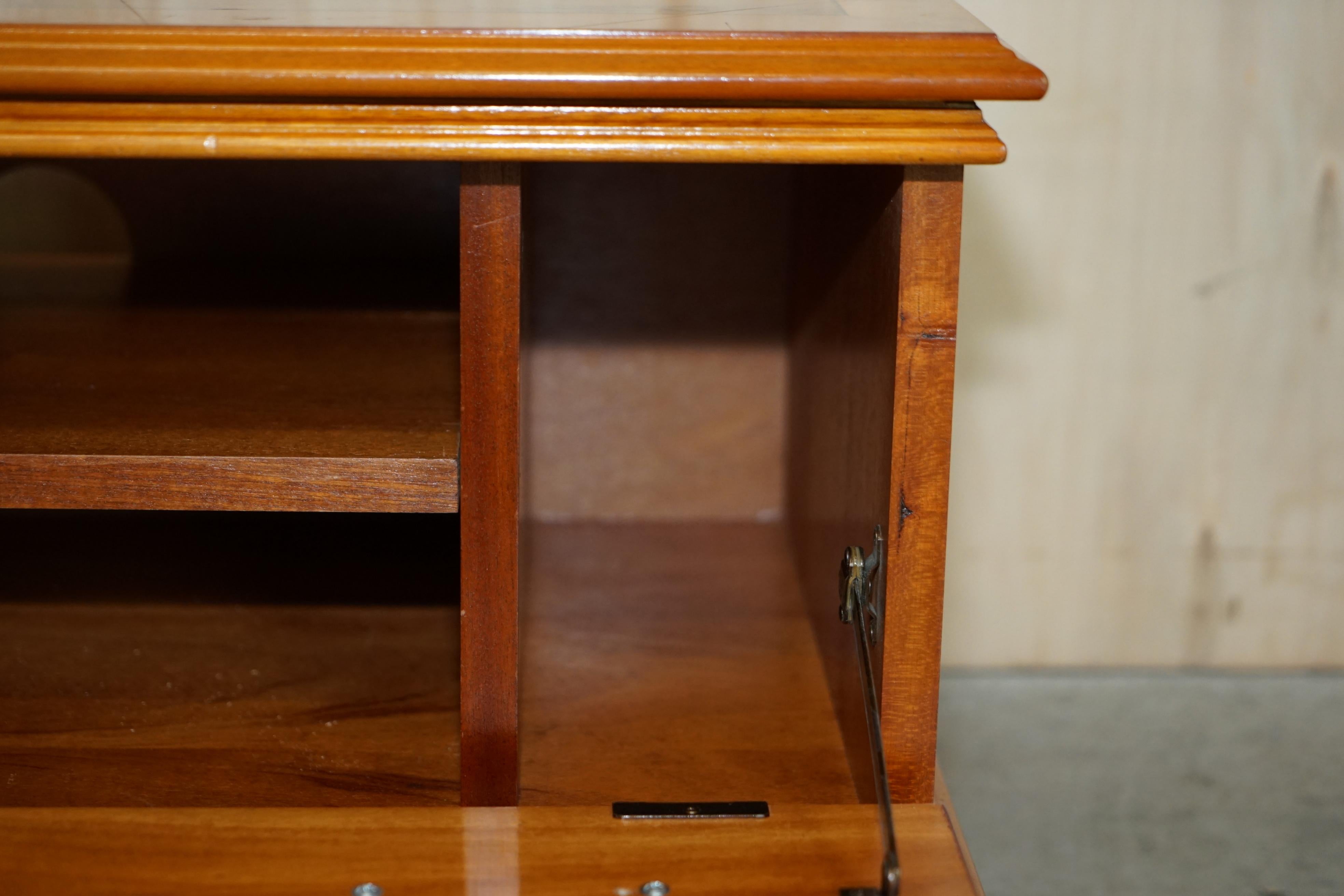 Burr Yew Wood Drop Front Media Television Stand Designed to Hide Sky Boxes Etc For Sale 10