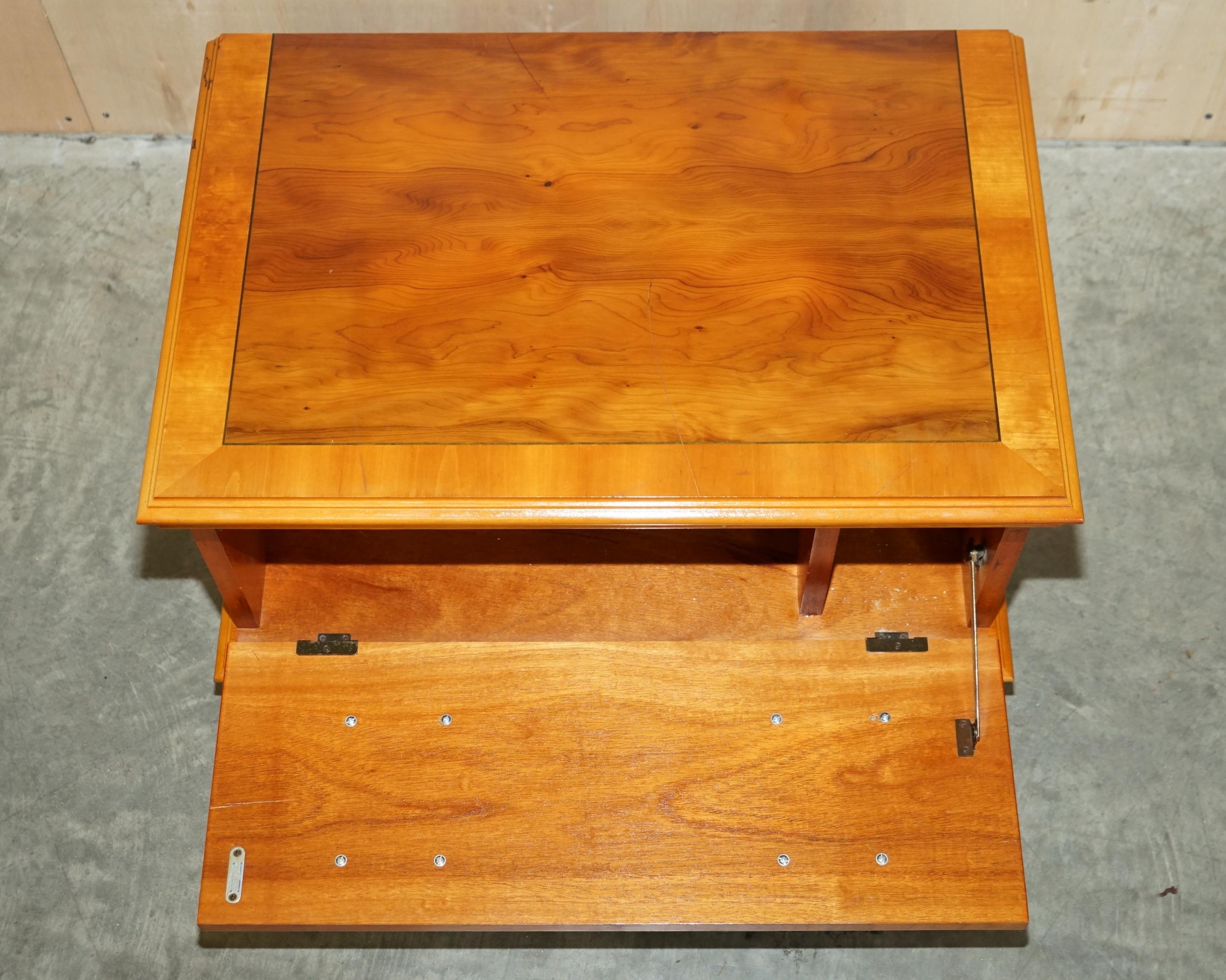 Burr Yew Wood Drop Front Media Television Stand Designed to Hide Sky Boxes Etc For Sale 2