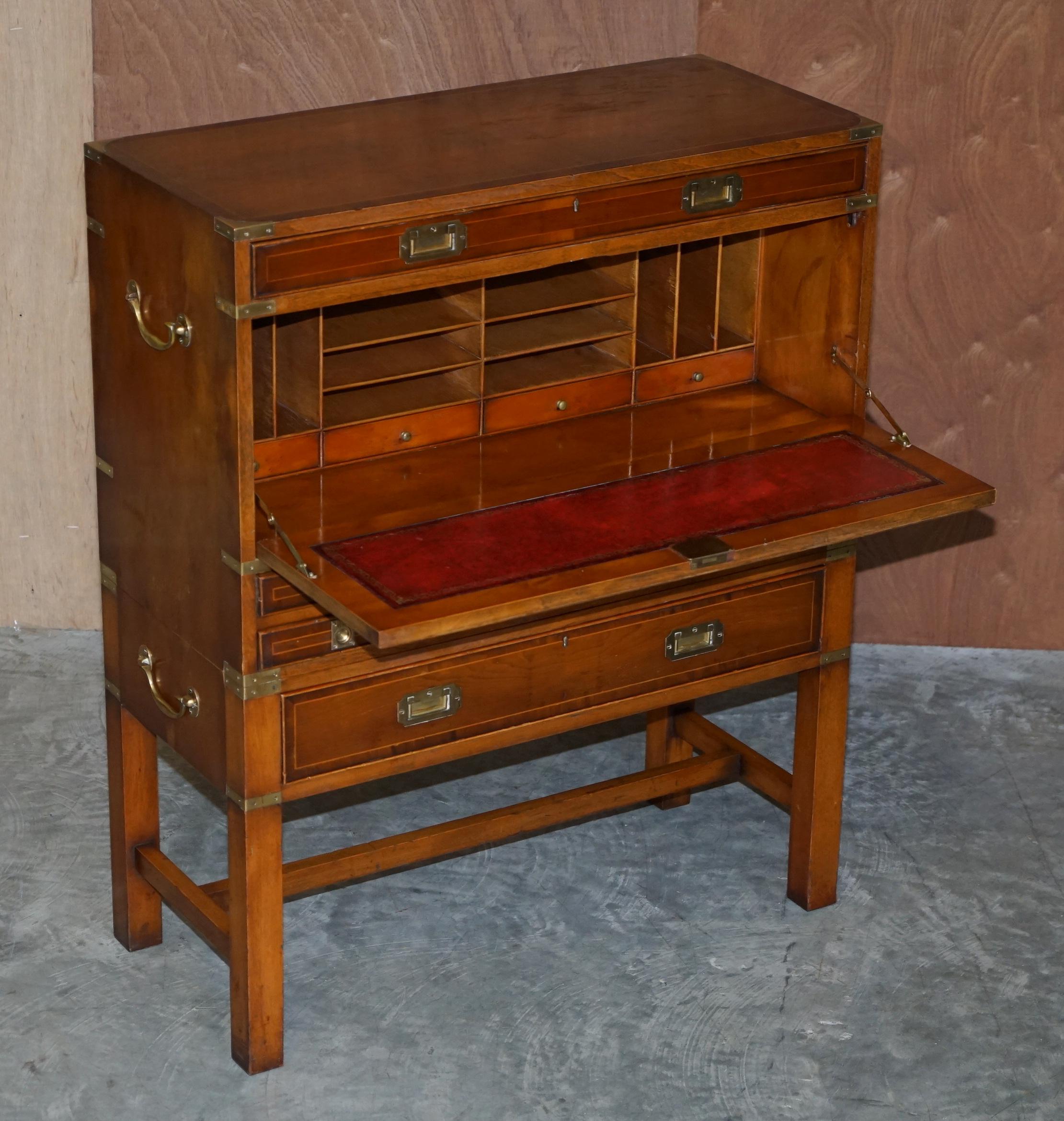 Burr Yew Wood Military Campaign Chest on Stand Bureau Desk with Chest of Drawers 7