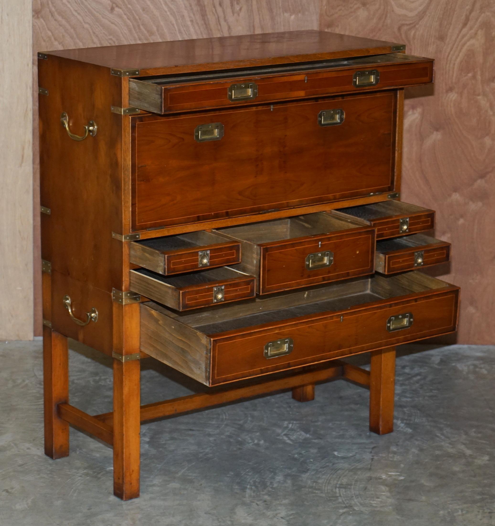 Burr Yew Wood Military Campaign Chest on Stand Bureau Desk with Chest of Drawers 12