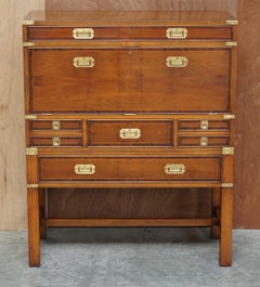 Burr Yew Wood Military Campaign Chest on Stand Bureau Desk with Chest of Drawers