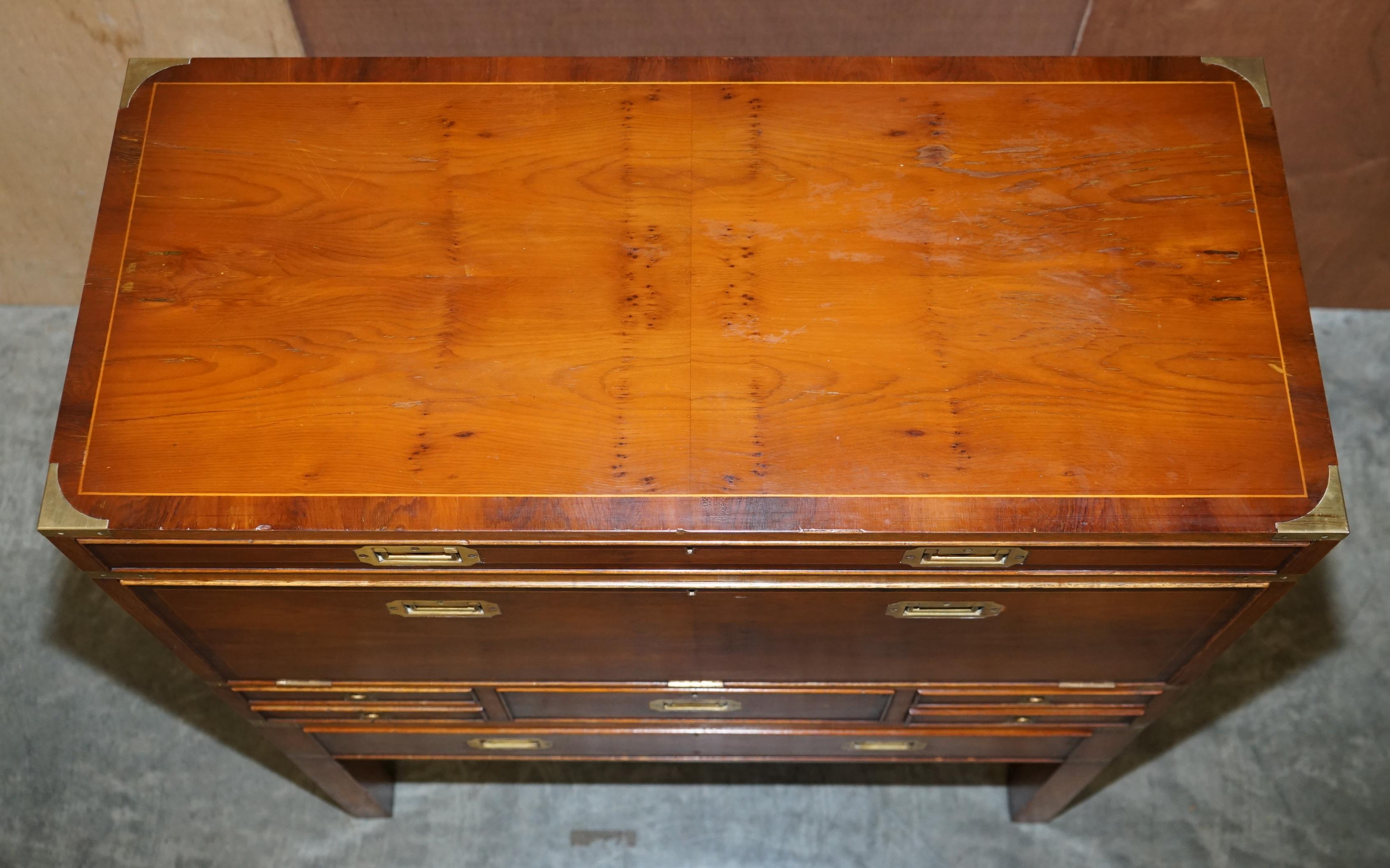 Burr Yew Wood Military Campaign Chest on Stand Bureau Desk with Chest of Drawers 2