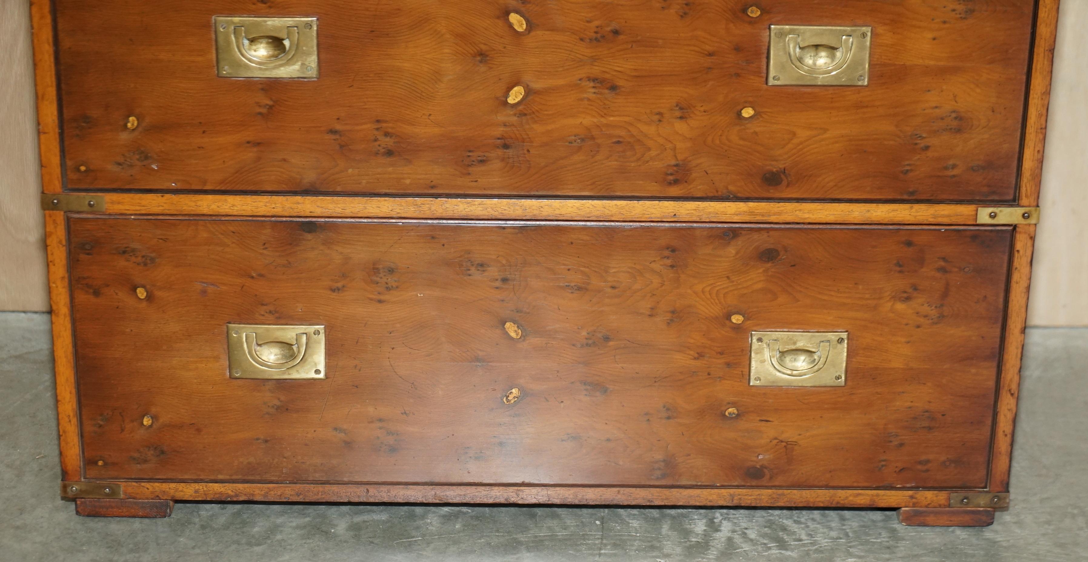 Burr Yew Wood Military Campaign Drinks Cabinet Hidden Inside a Chest Trunk For Sale 3