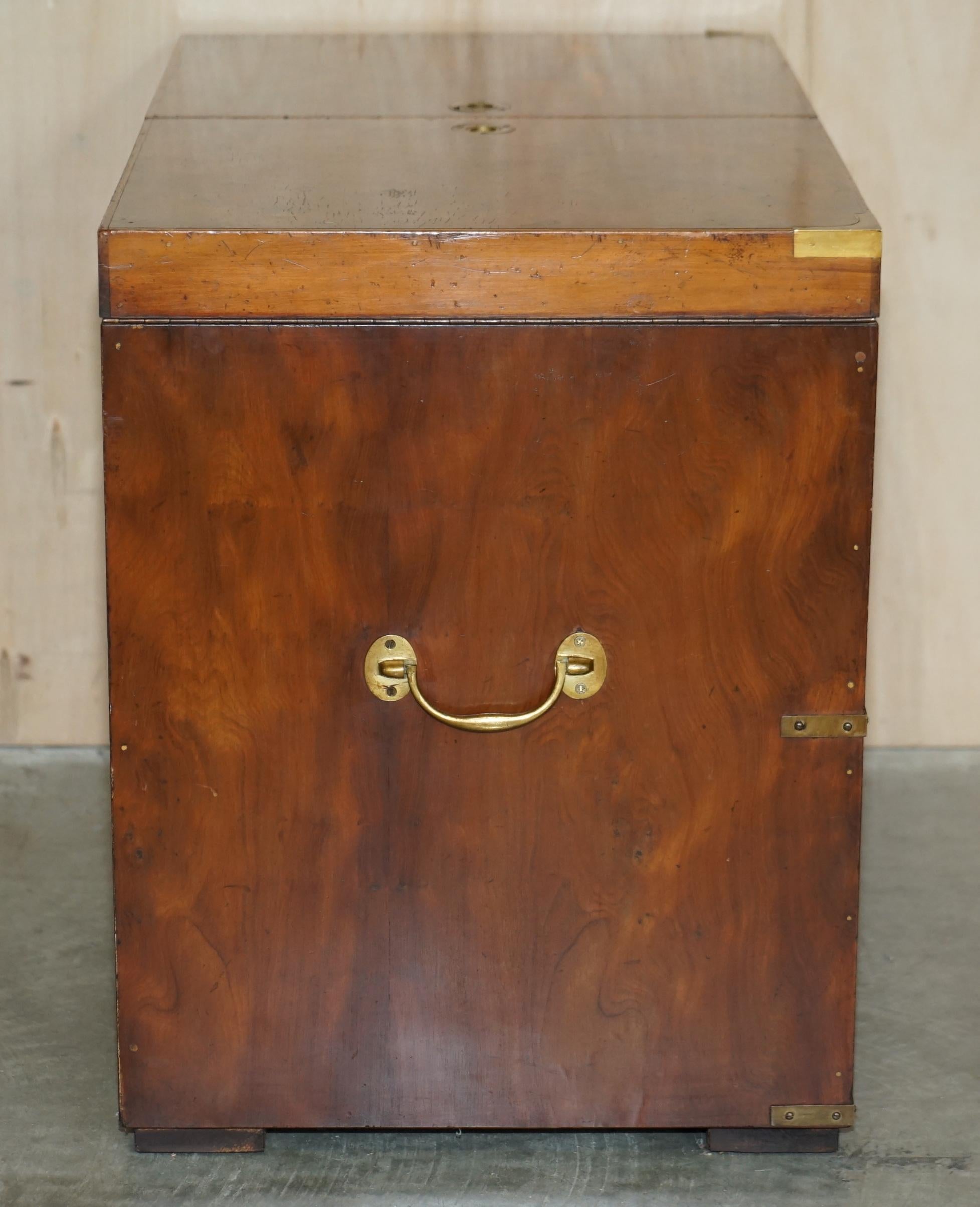 Burr Yew Wood Military Campaign Drinks Cabinet Hidden Inside a Chest Trunk For Sale 6
