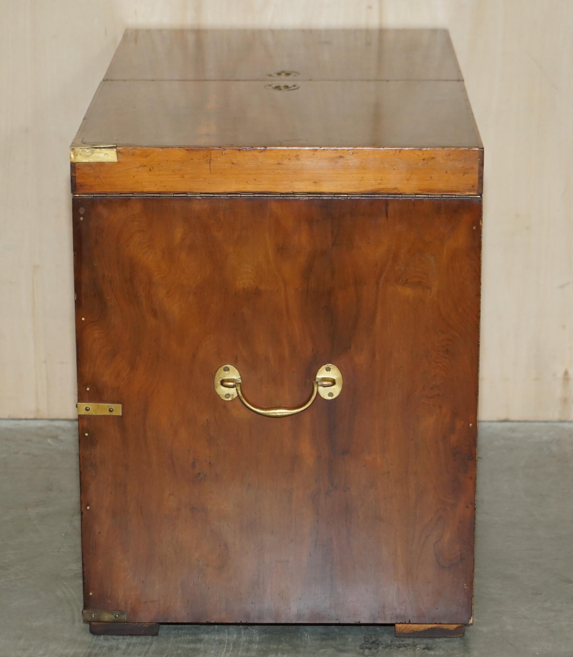 Burr Yew Wood Military Campaign Drinks Cabinet Hidden Inside a Chest Trunk For Sale 9
