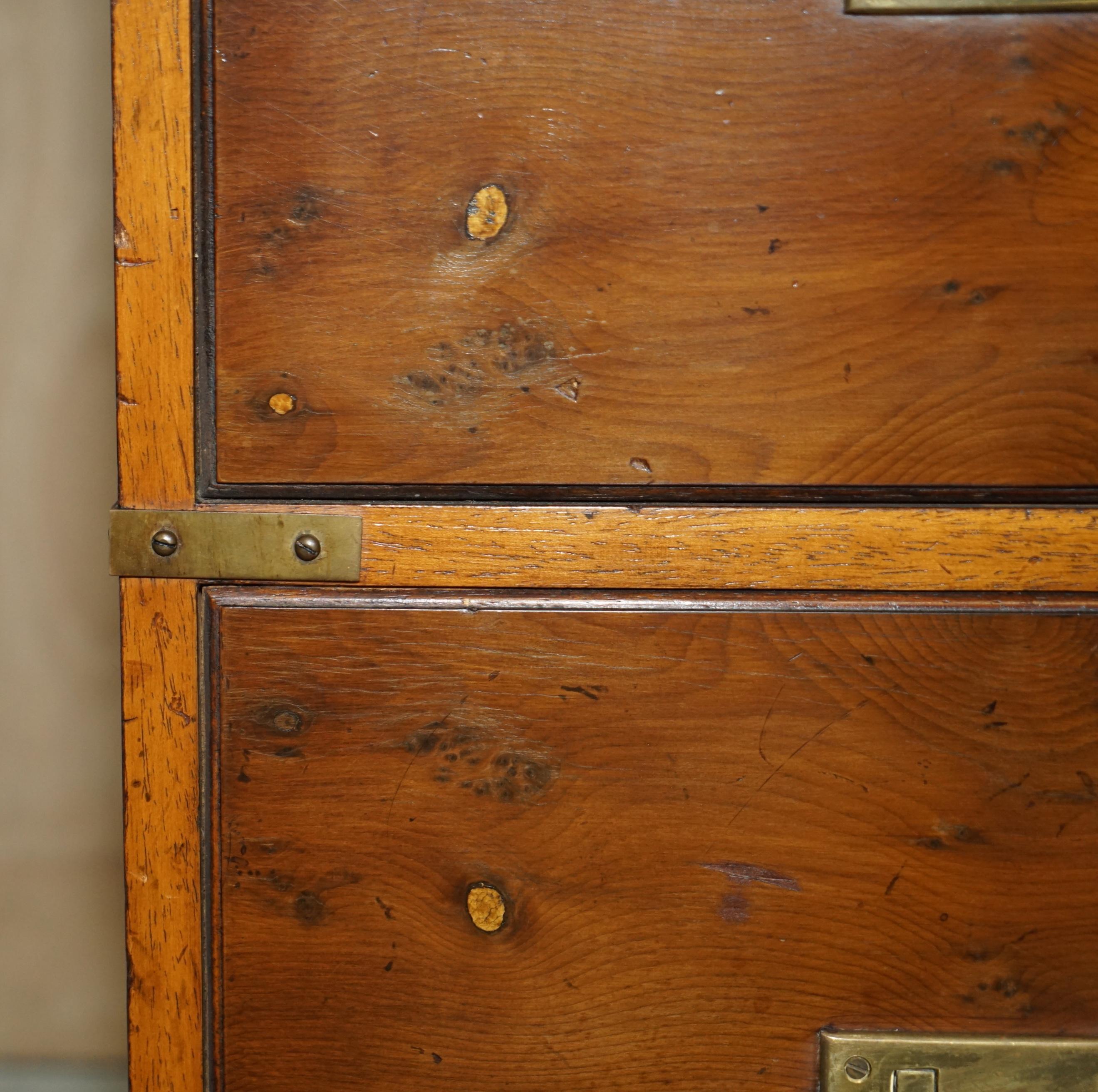 Hand-Crafted Burr Yew Wood Military Campaign Drinks Cabinet Hidden Inside a Chest Trunk For Sale