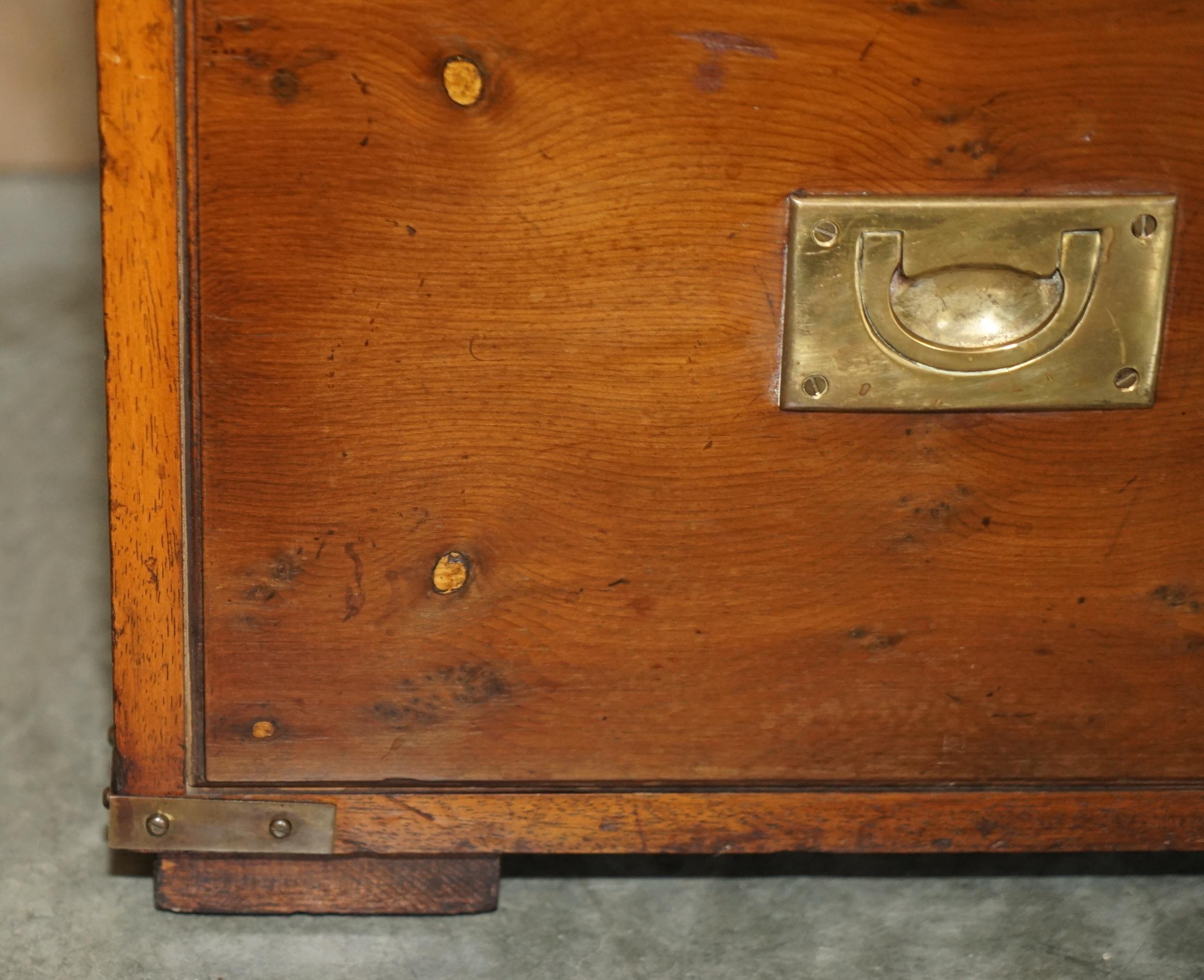 20th Century Burr Yew Wood Military Campaign Drinks Cabinet Hidden Inside a Chest Trunk For Sale