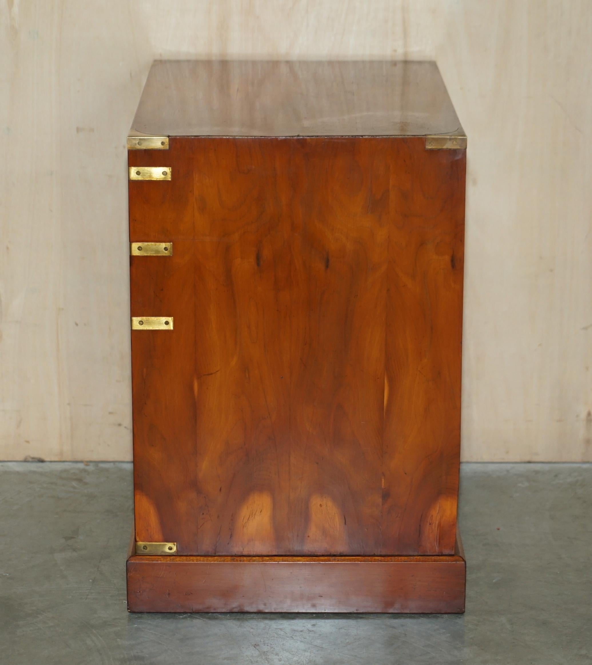 Burr Yew Wood Military Campaign Side End Table Drawers with Butlers Serving Tray For Sale 8