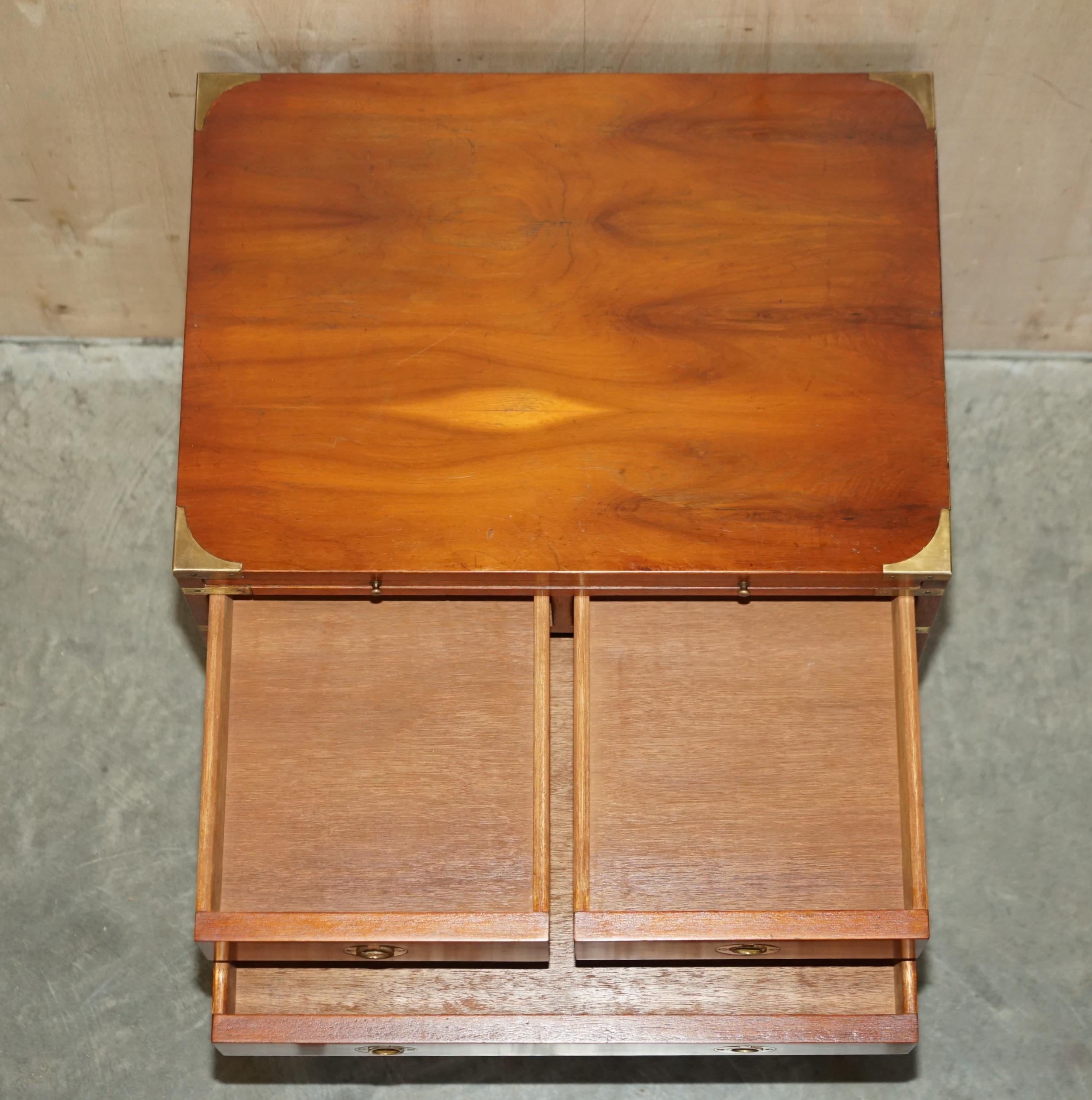 Burr Yew Wood Military Campaign Side End Table Drawers with Butlers Serving Tray For Sale 11