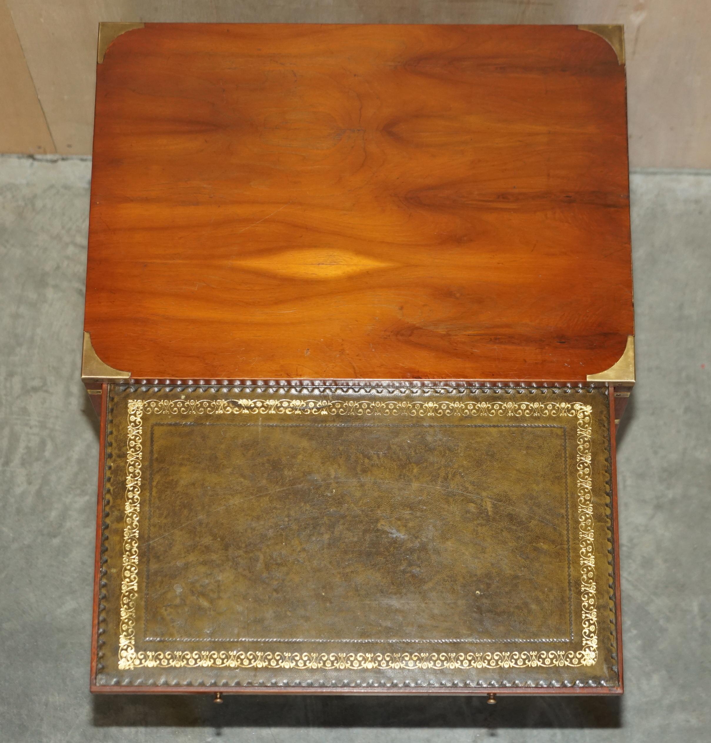 Burr Yew Wood Military Campaign Side End Table Drawers with Butlers Serving Tray For Sale 14