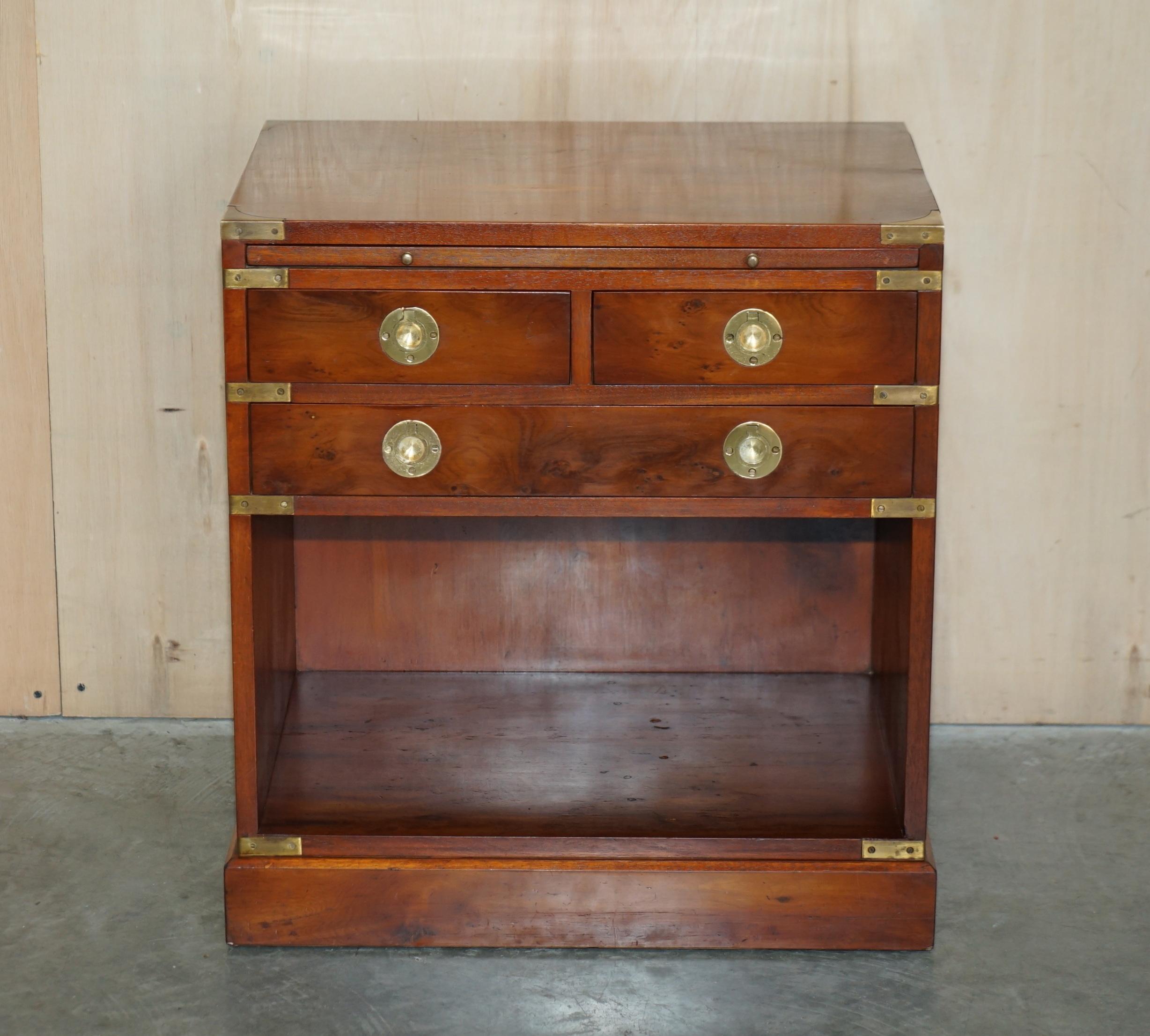 We are delighted to offer for sale this sublime vintage Burr Yew wood Bachelors chest with butlers serving tray and Military Campaign drawers

A truly stunning and well made piece, this is a bachelor chest which has a slip butlers serving tray, the