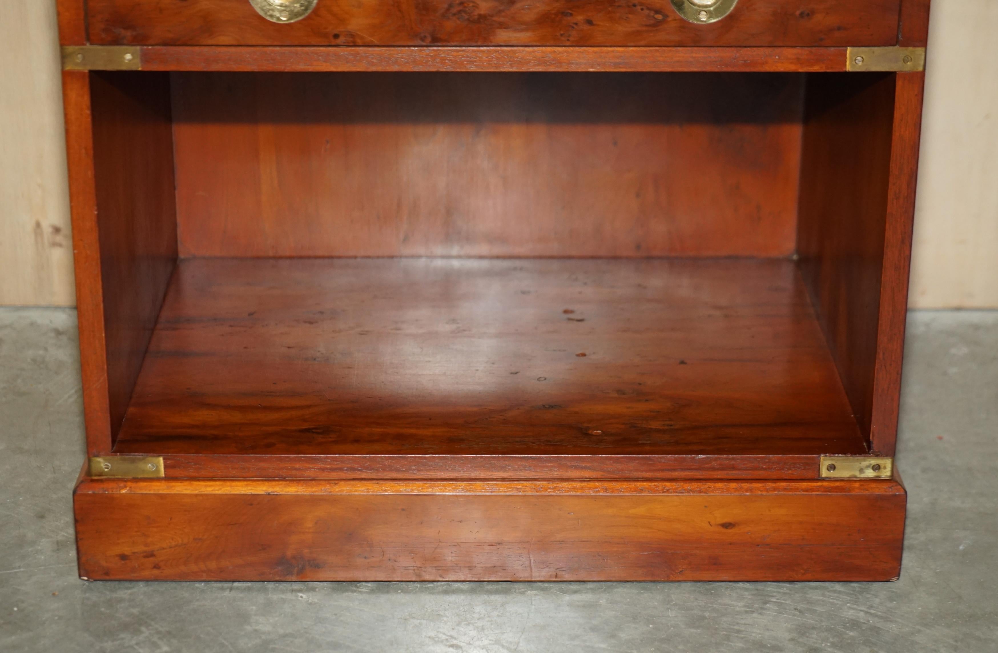 Burr Yew Wood Military Campaign Side End Table Drawers with Butlers Serving Tray For Sale 2