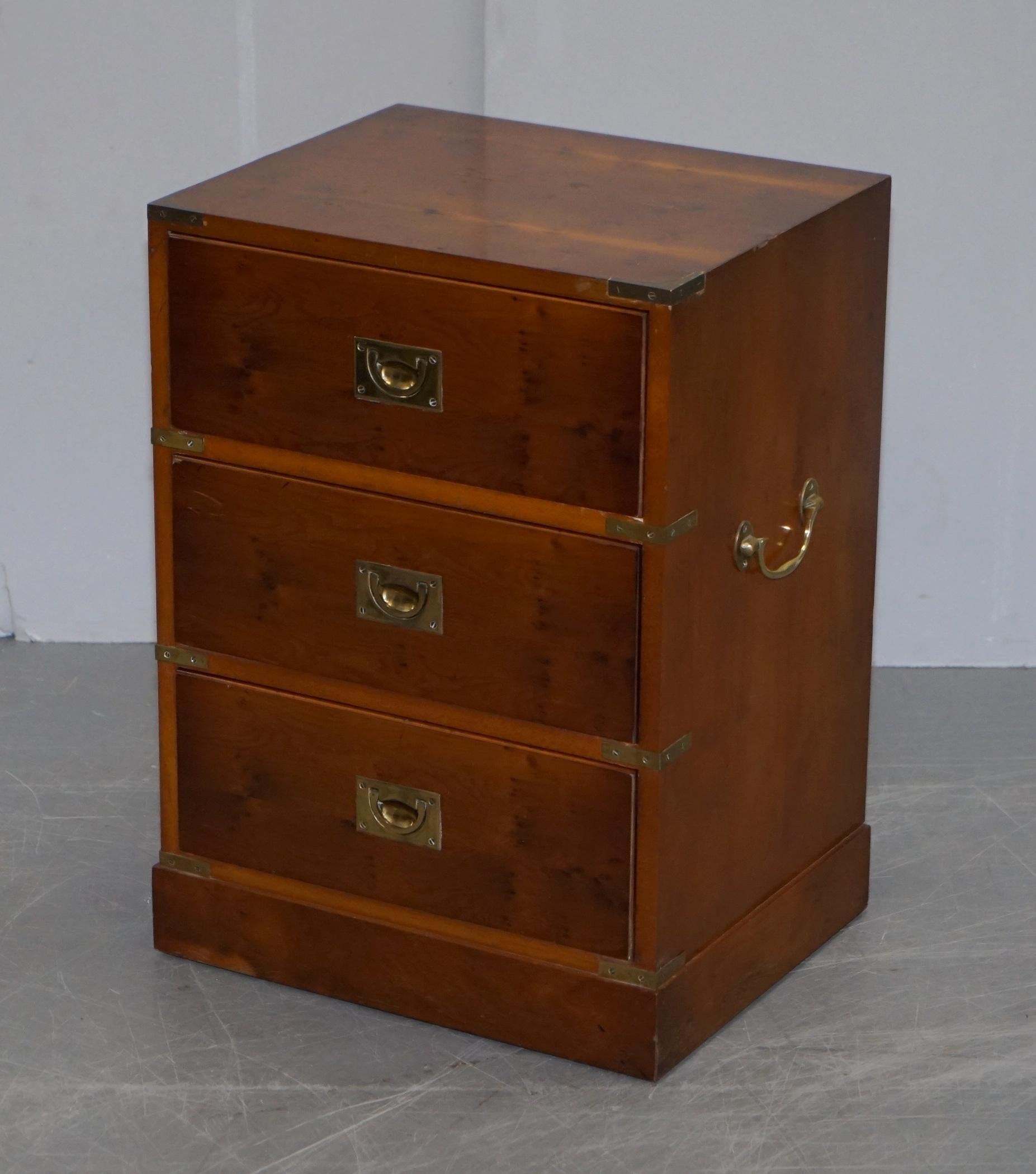 English Burr Yew Wood Military Campaign Side Table Sized Chest of Drawers Georgian Style