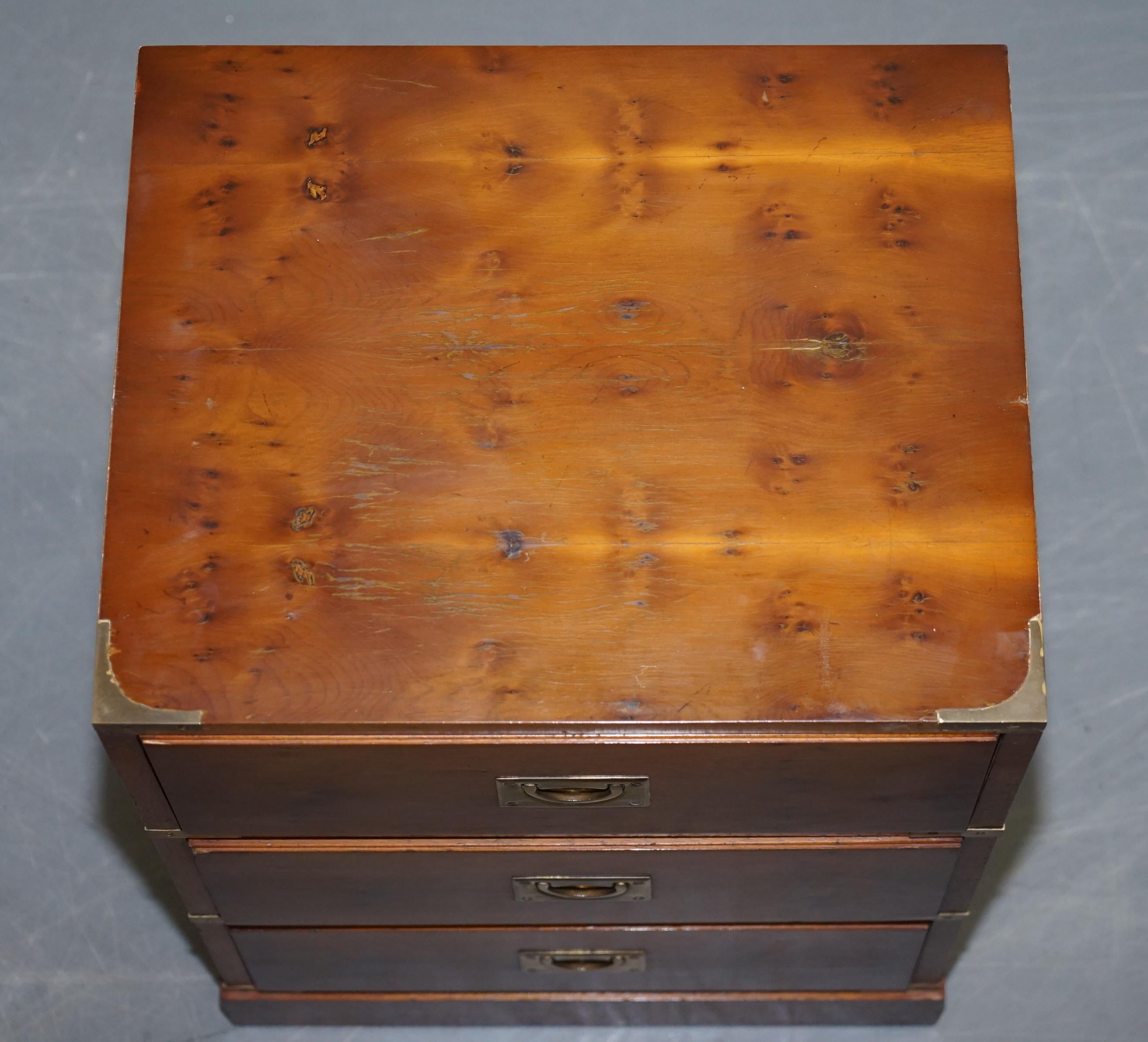 Hand-Crafted Burr Yew Wood Military Campaign Side Table Sized Chest of Drawers Georgian Style