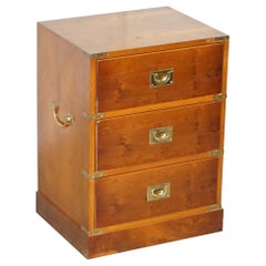 Burr Yew Wood Military Campaign Side Table Sized Chest of Drawers Georgian Style