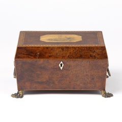 Burr Yew Wood Needlework or Jewellery Box