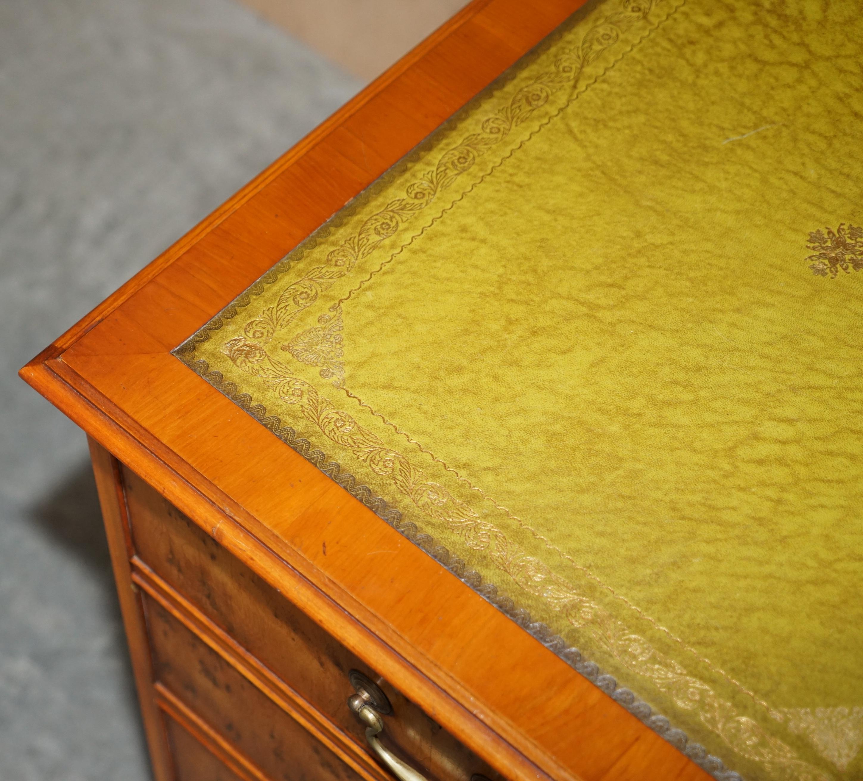 20th Century Burr Yew Wood Office Filing Cabinet with Nice Green Leather Top