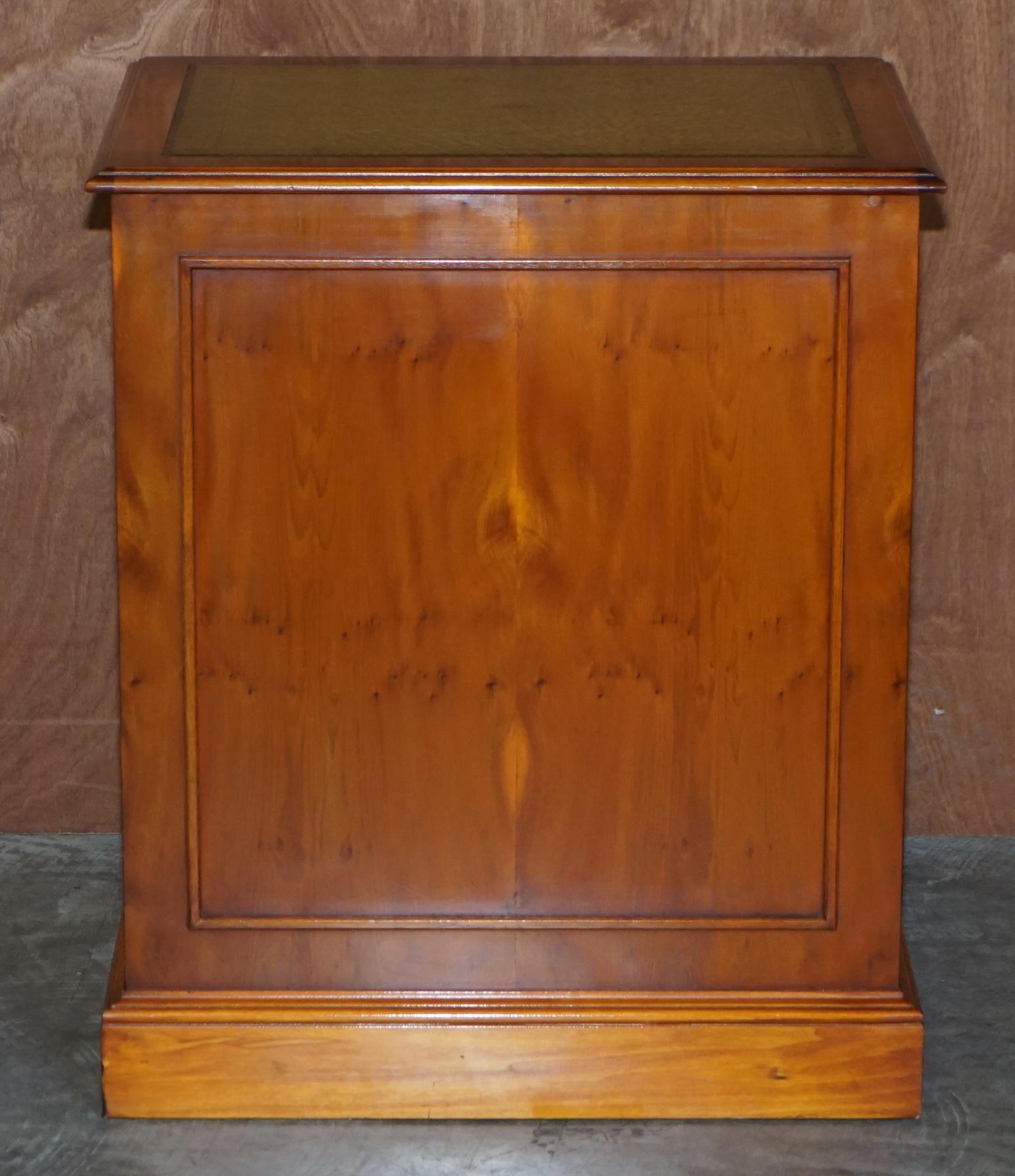 Burr Yew Wood Office Filing Cabinet with Nice Green Leather Top 3