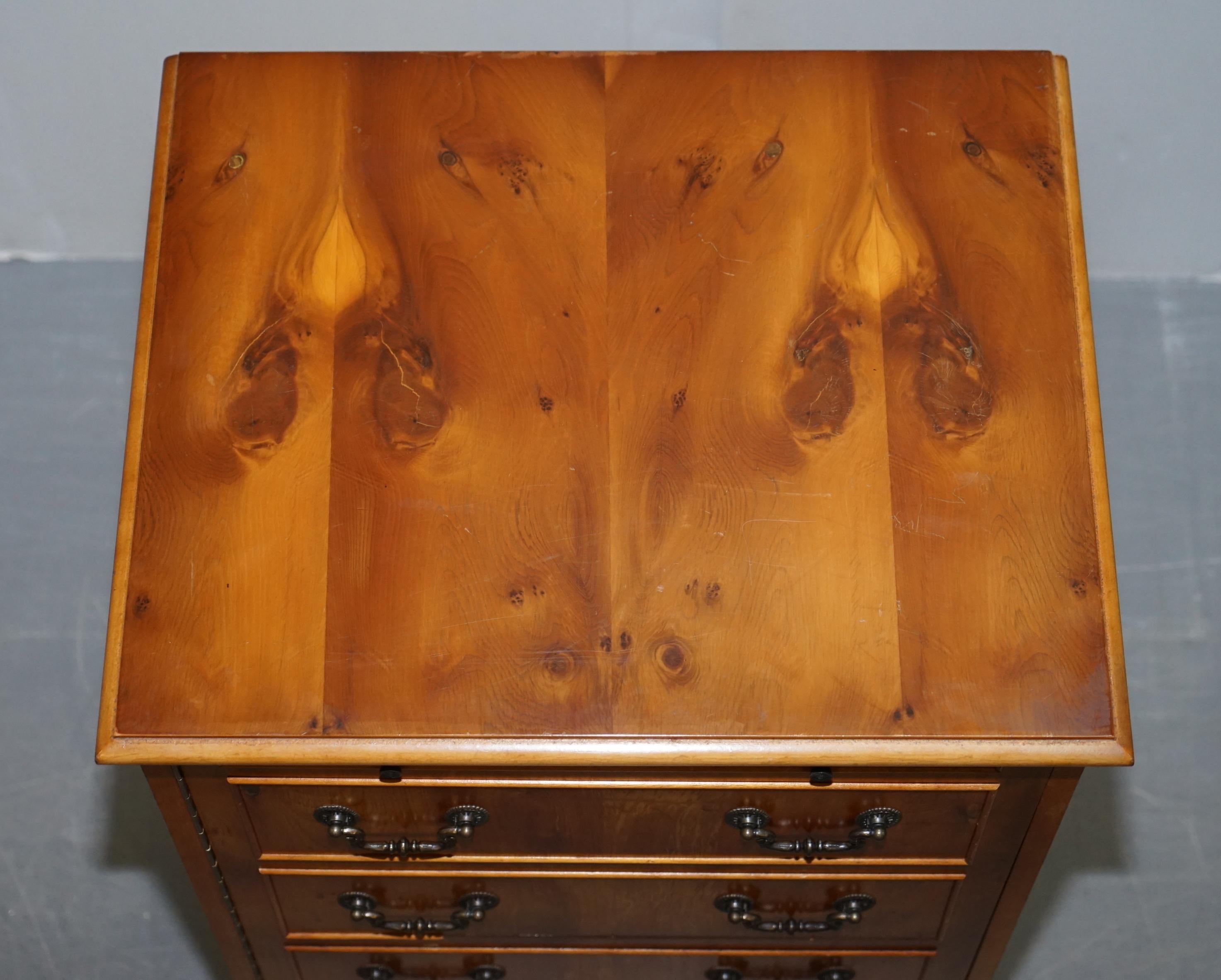 English Burr Yew Wood Record Player Cabinet Cupboard Hidden as Regency Chest of Drawers