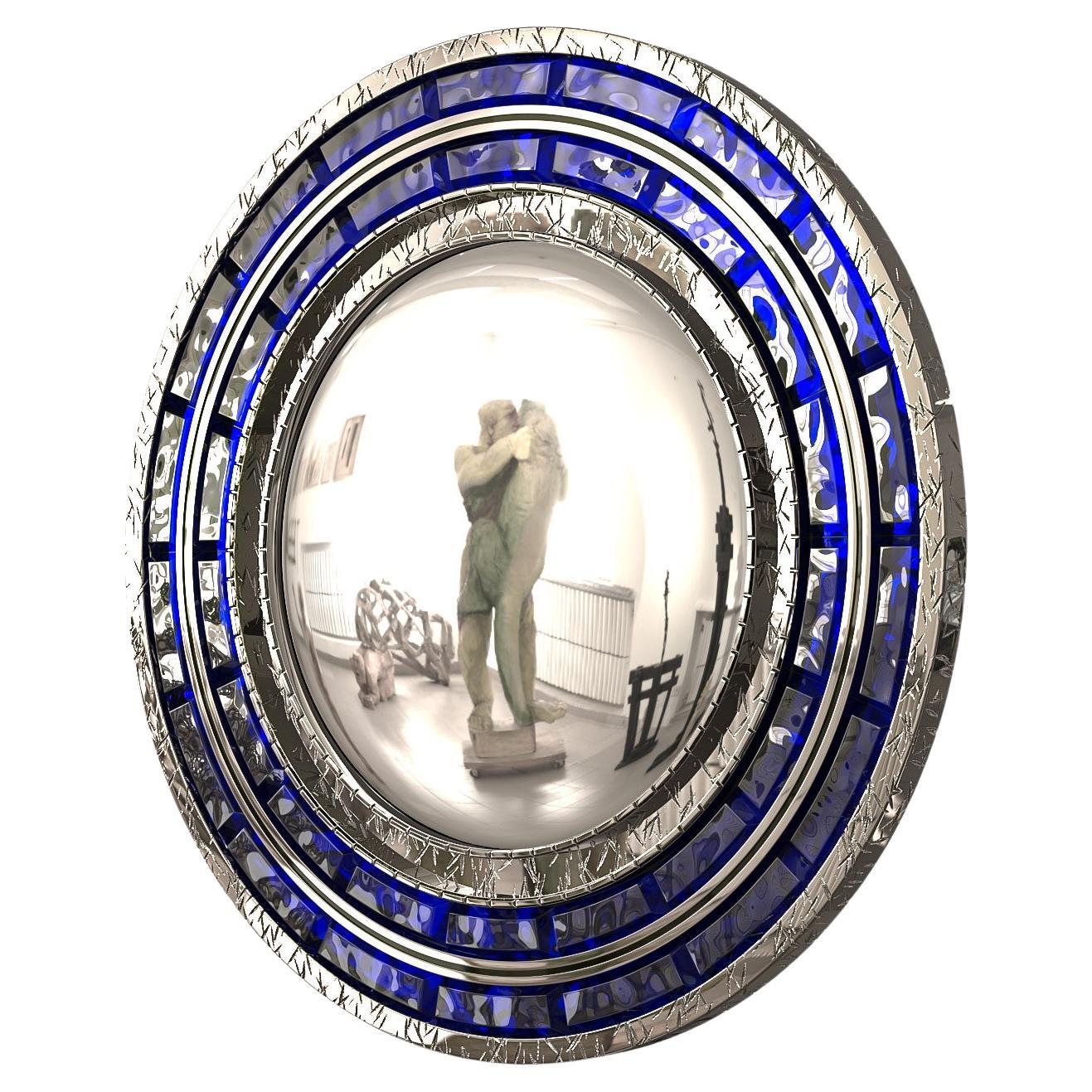 "Burrasca" Convex Wall Mirror with Glass Decoration, Hand Crafted, Istanbul For Sale
